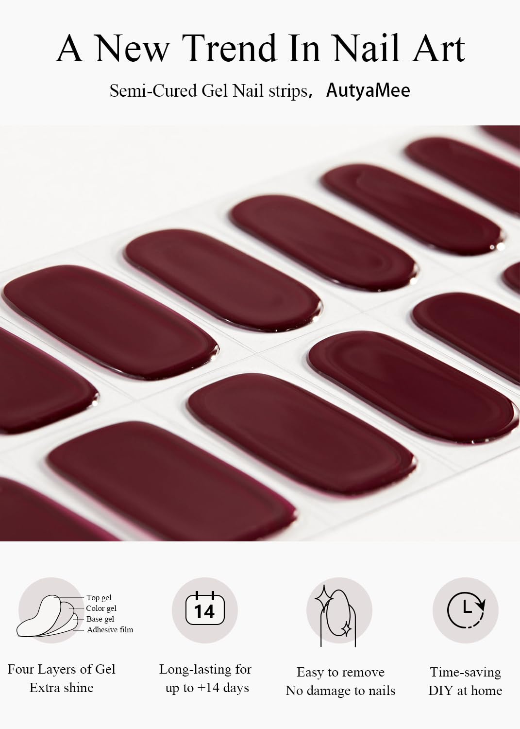 AutyaMee salon-quality manicure at home in burgundy shade