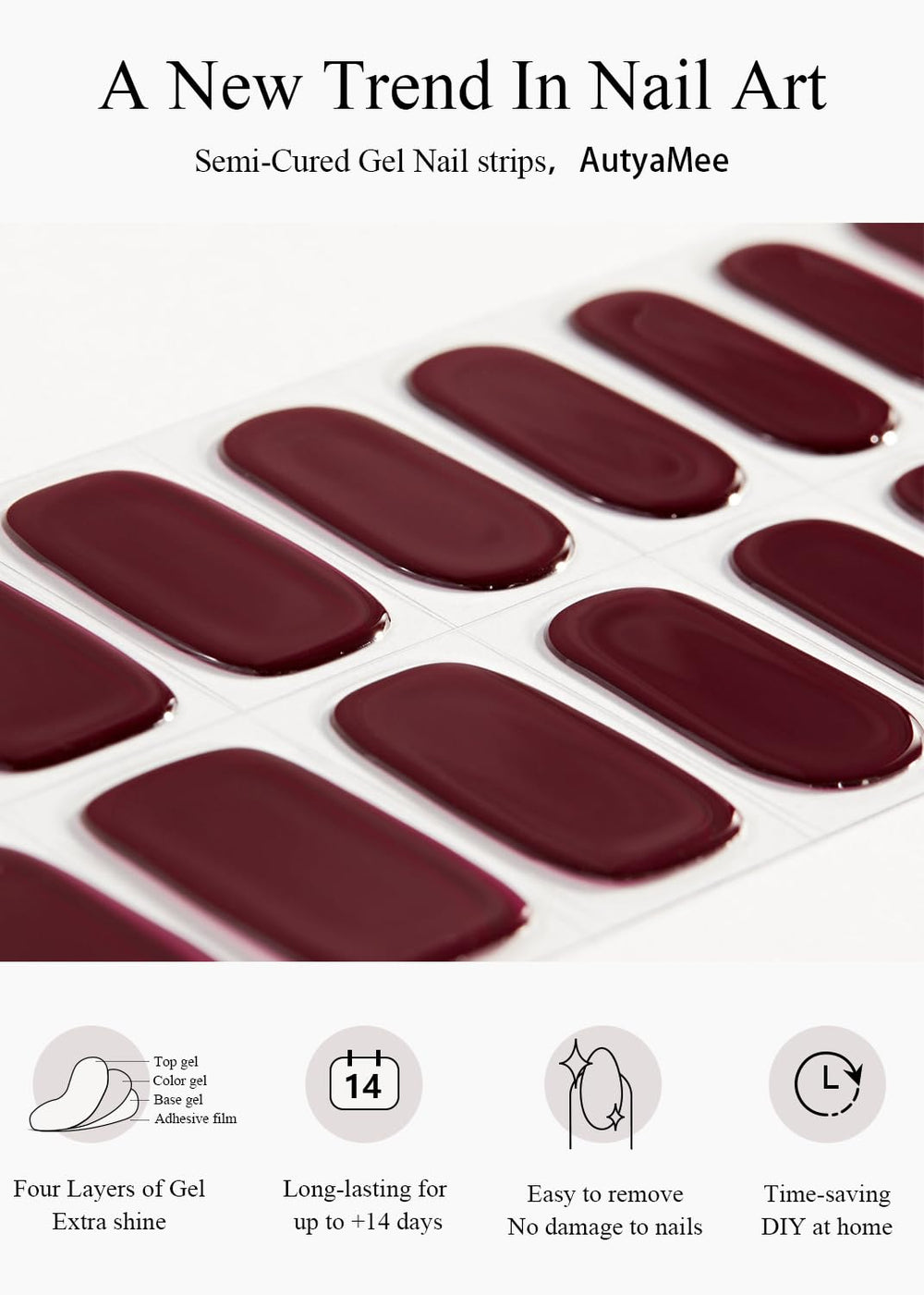 AutyaMee salon-quality manicure at home in burgundy shade