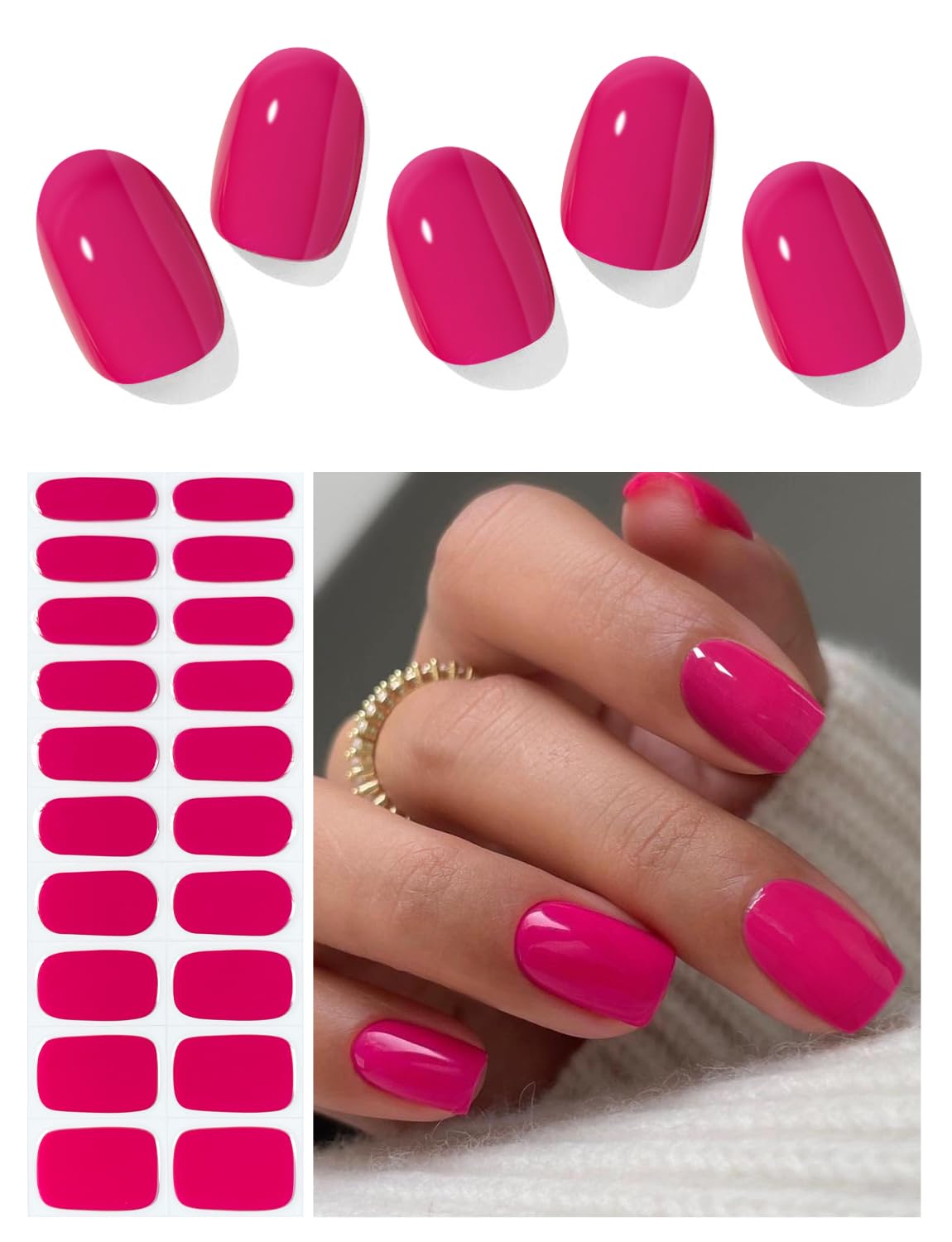 AutyaMee Berry Pink semi-cured nail strips pack for quick at-home salon-style nails
