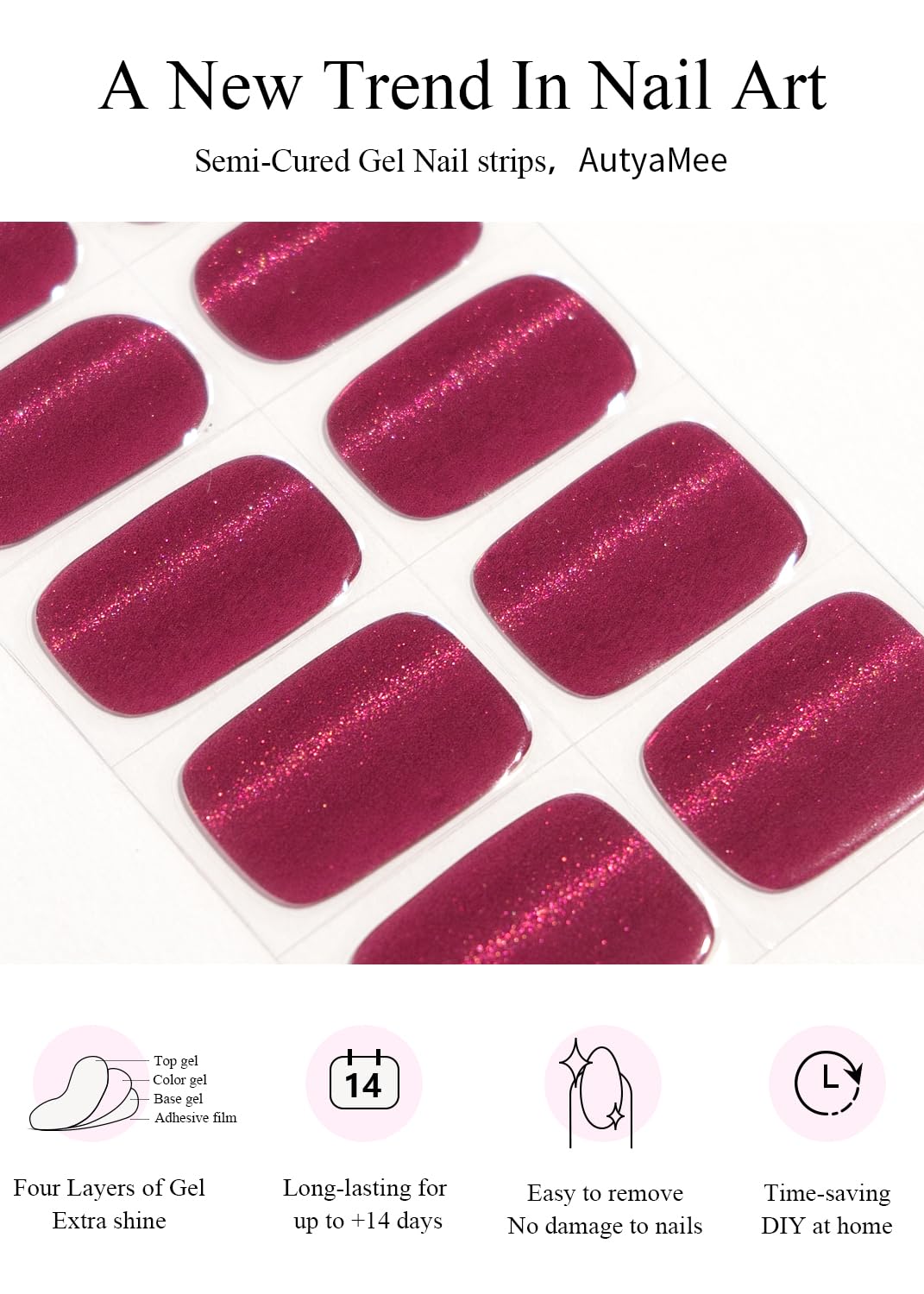 AutyaMee UV/LED lamp curing nail strips for fast finishes