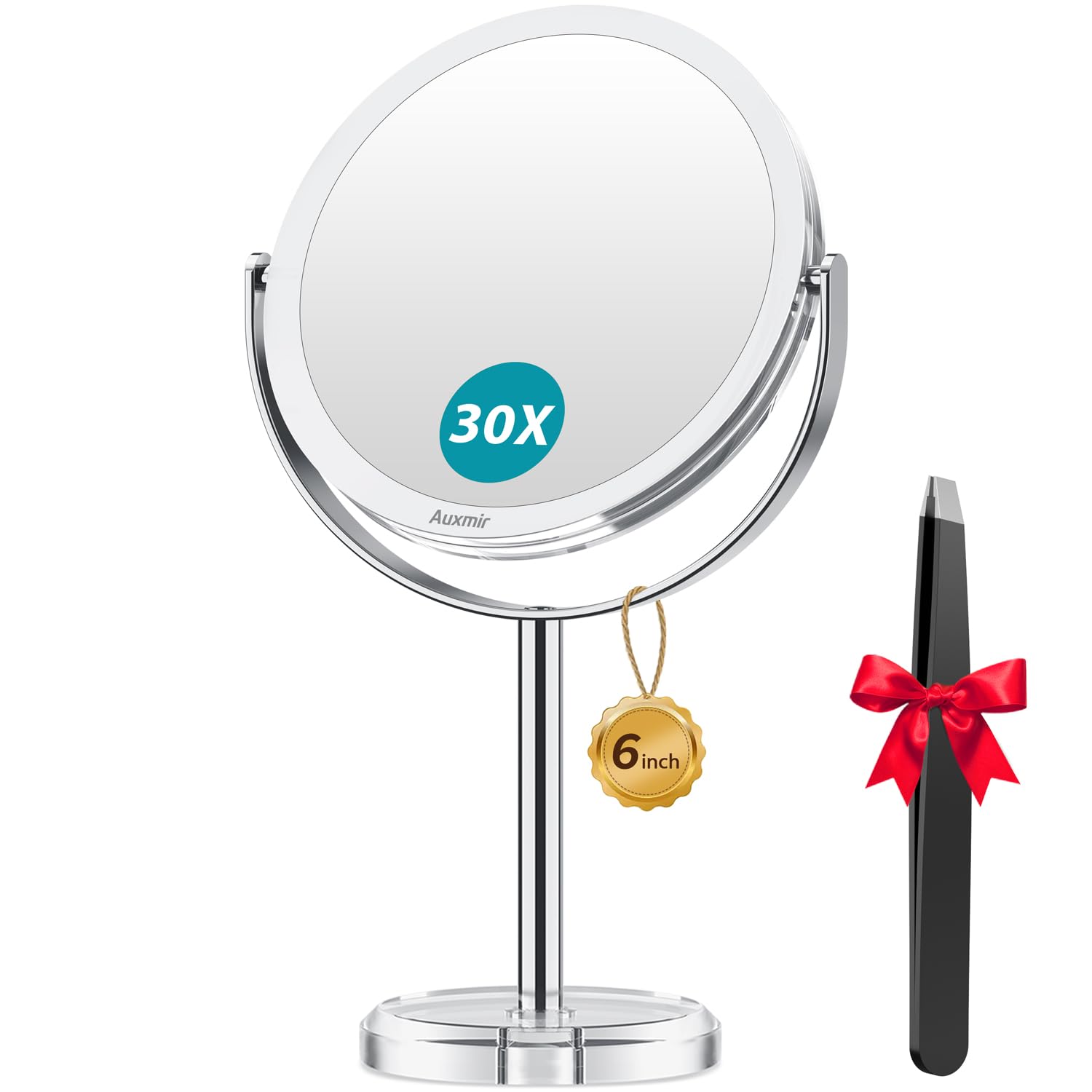 Auxmir 30x magnifying mirror for precise makeup and grooming.