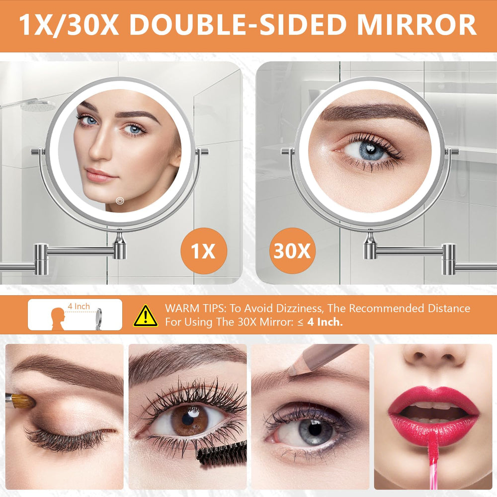 Auxmir chrome finish mirror showing 360° rotation for easy angle adjustment.