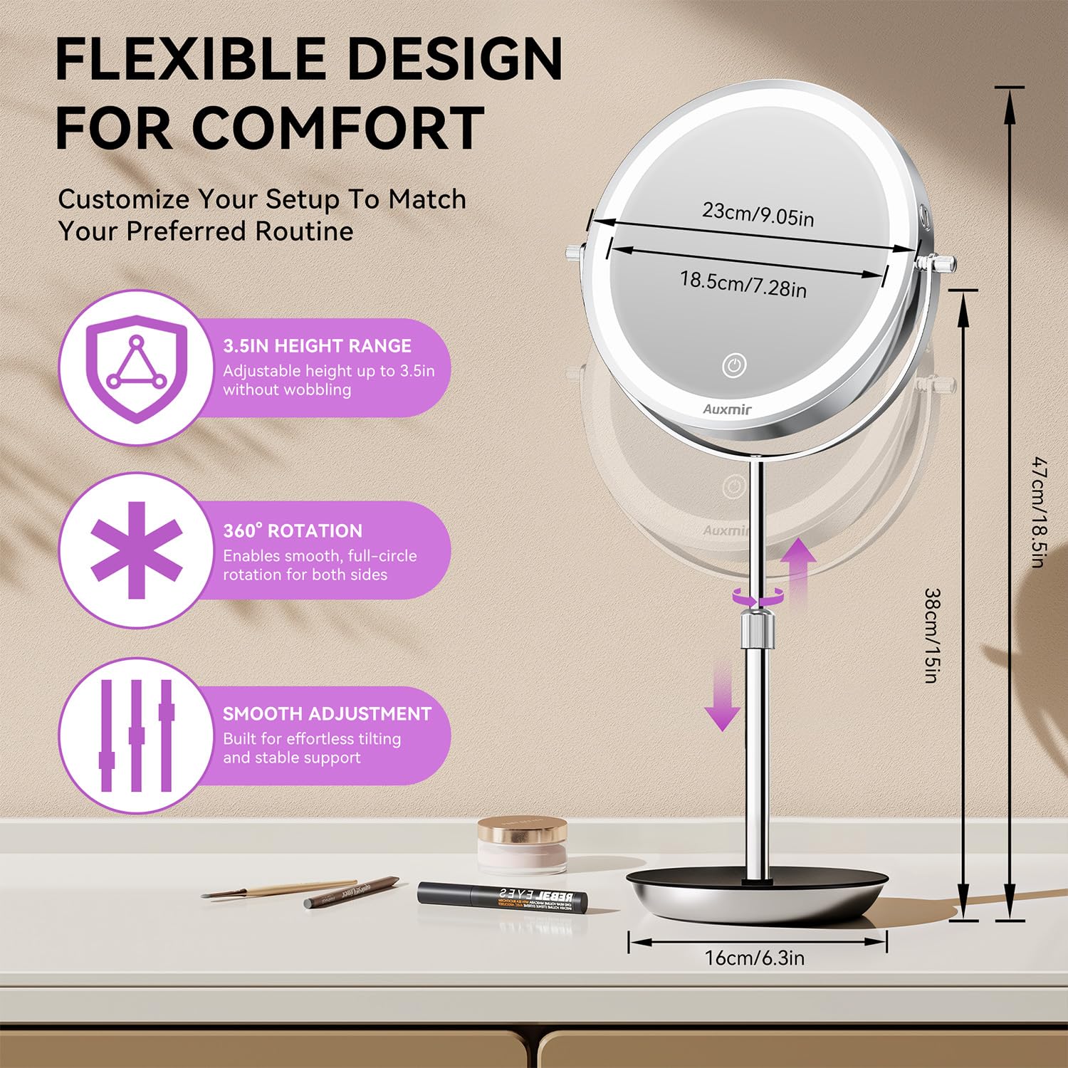 Auxmir 360-degree rotation enables quick angle switching.