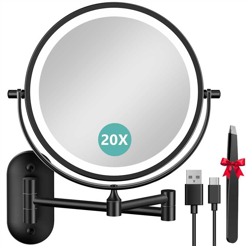 Auxmir 8-inch double-sided makeup mirror with 20x magnification for precise grooming