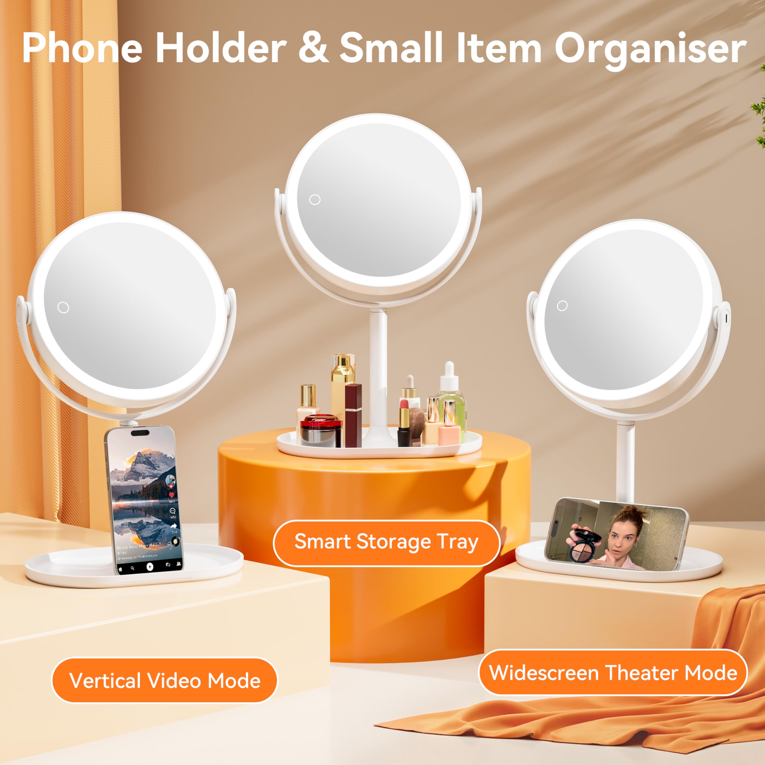 Auxmir makeup mirror base storage keeps vanity organized
