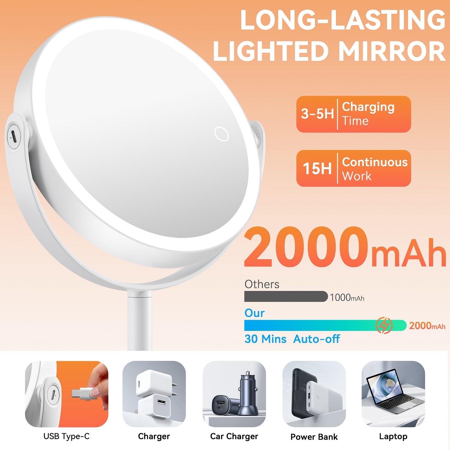 Auxmir makeup mirror is detachable and portable for travel