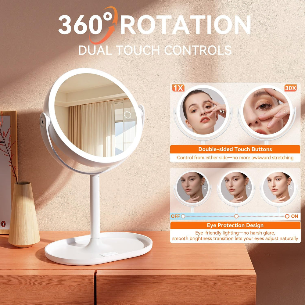 Auxmir makeup mirror includes Type-C rechargeable battery for cordless use