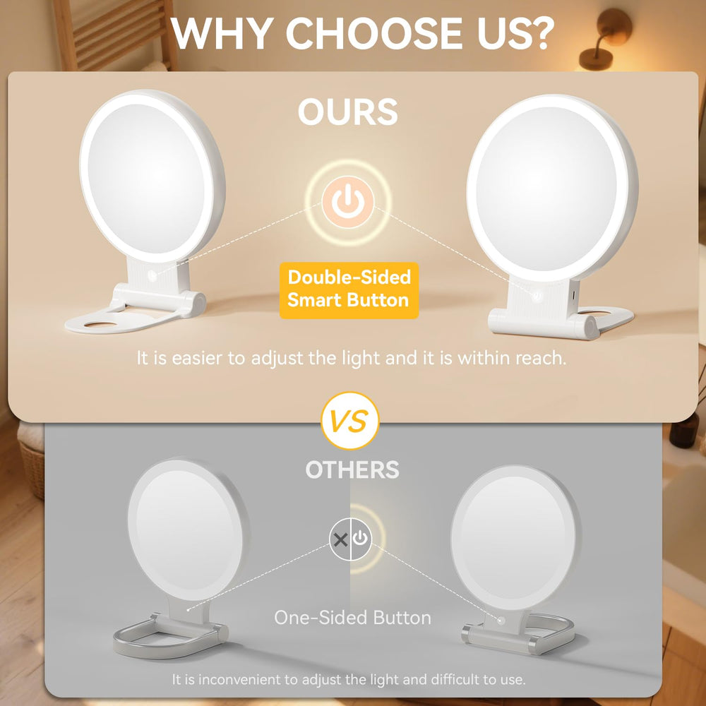 Auxmir rechargeable mirror with 2000mAh battery for wireless use on the go.