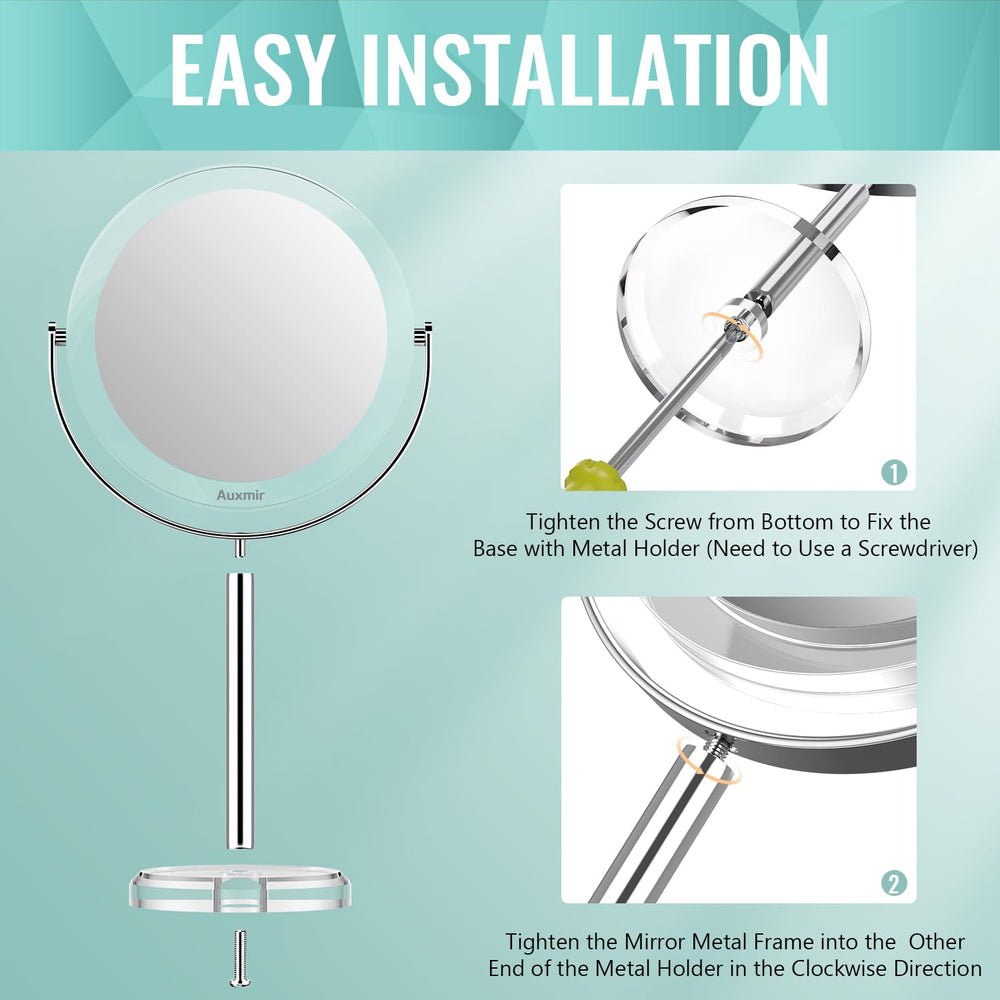 Auxmir stainless steel and ABS mirror frame for durable use.