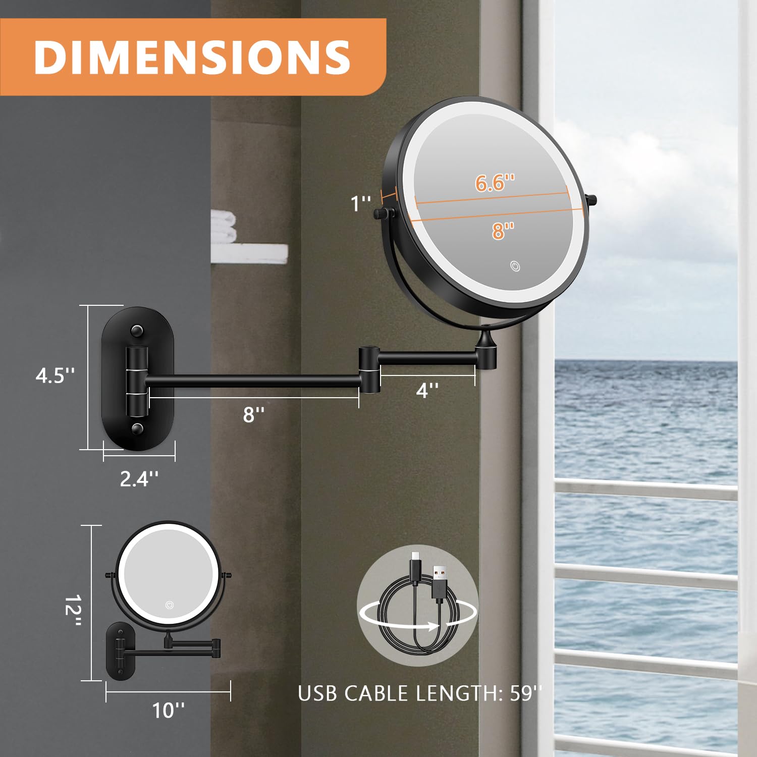 Auxmir USB-C rechargeable mirror with long-lasting power