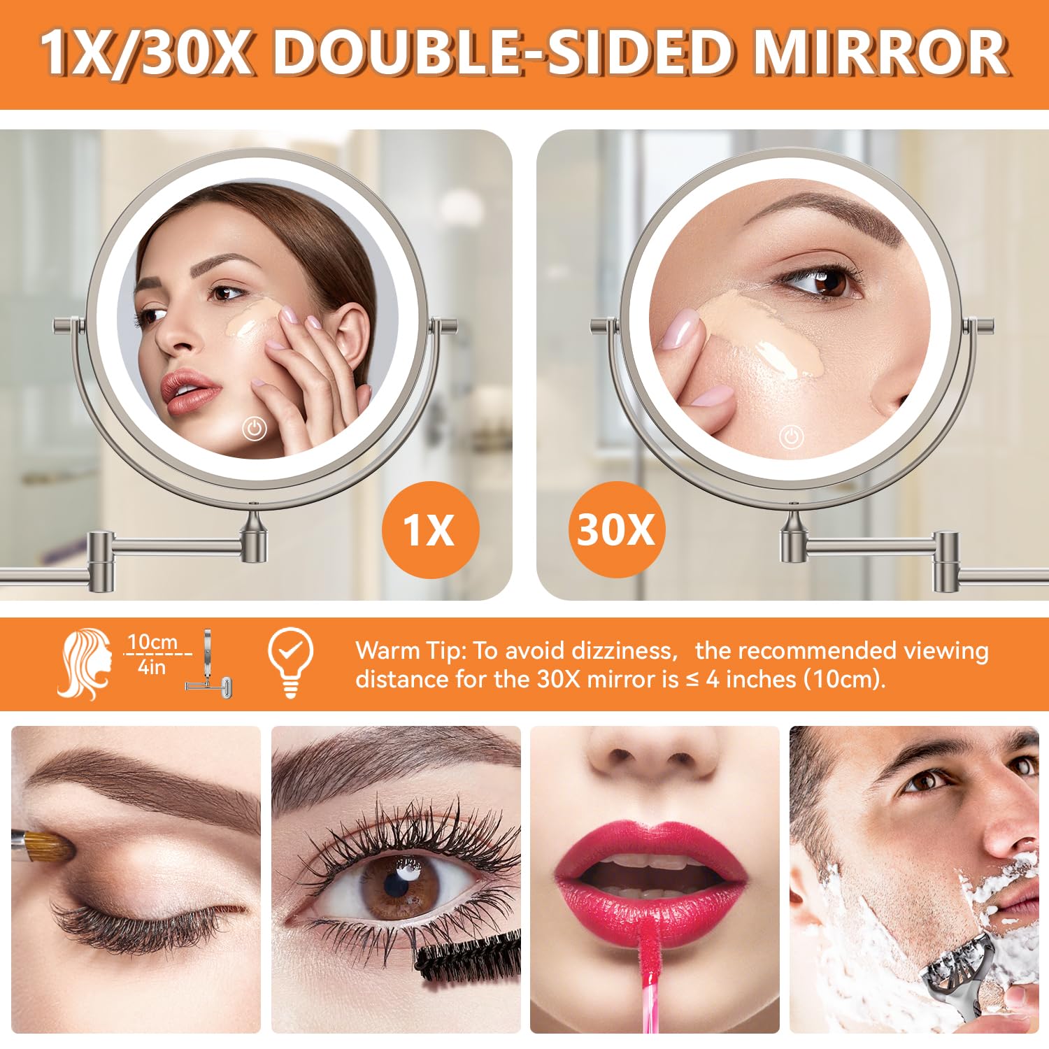 Auxmir 30x magnification close-up for precise eyebrow shaping.