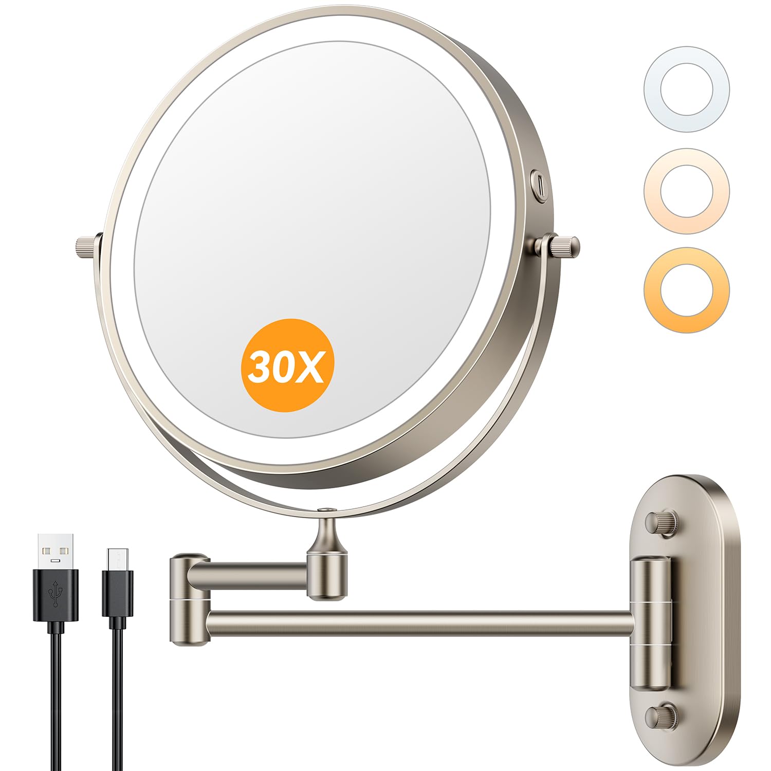 Auxmir 8-inch wall-mounted makeup mirror front view for daily grooming.