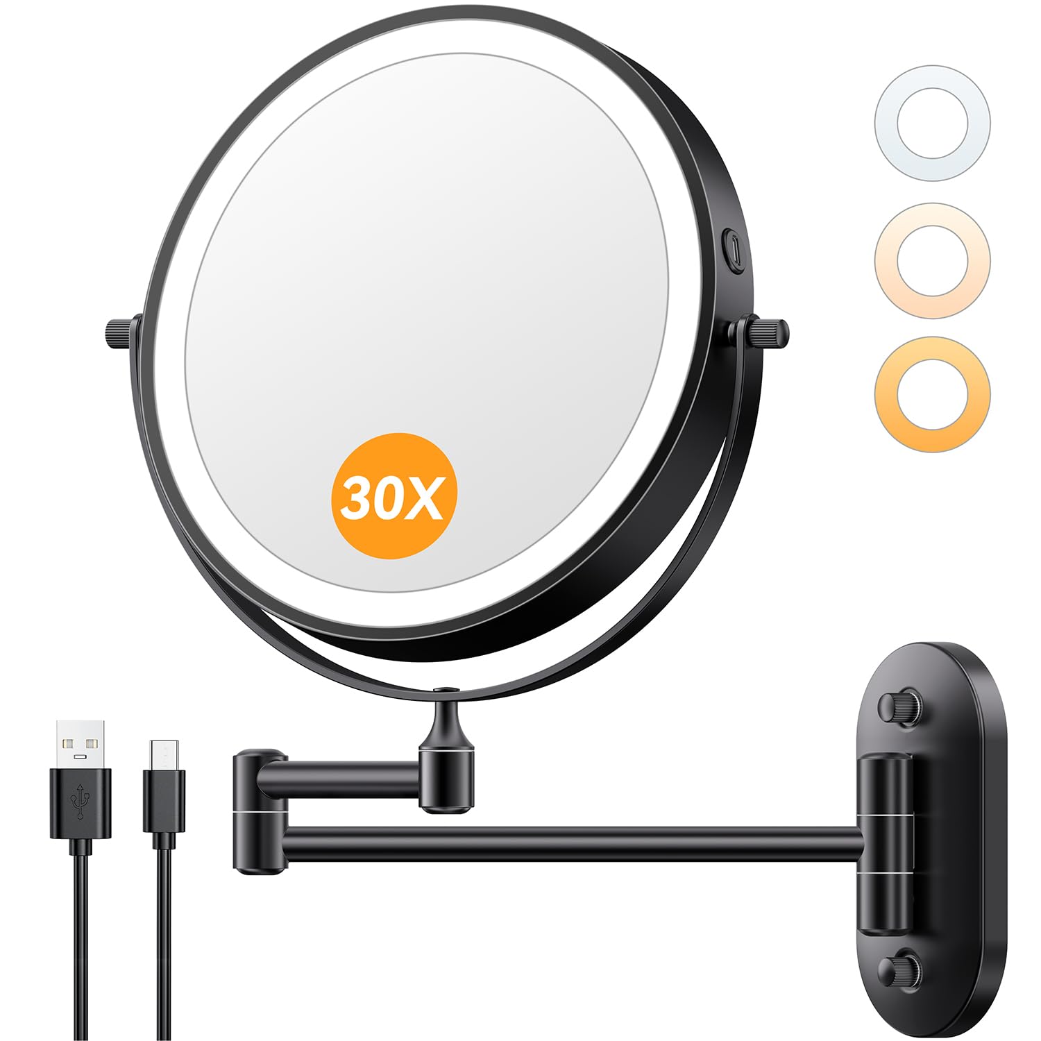 Auxmir wall-mounted 8-inch lighted makeup mirror for clear daily grooming.