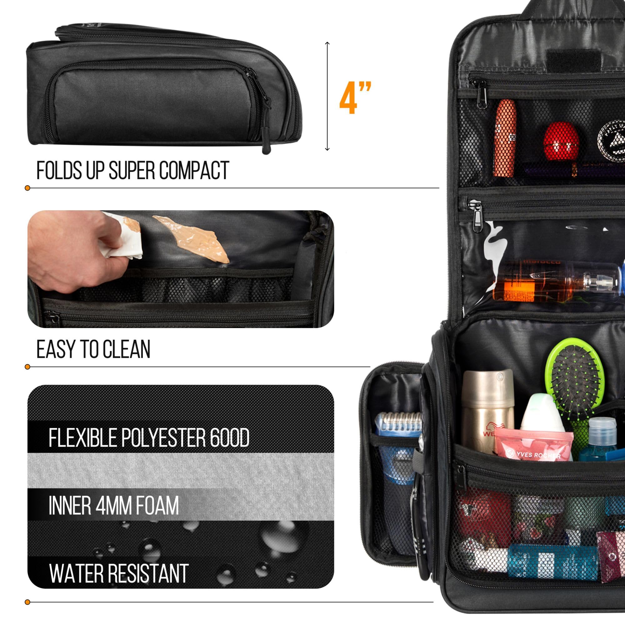 AvaJex travel toiletry bag hanging design frees counter space.