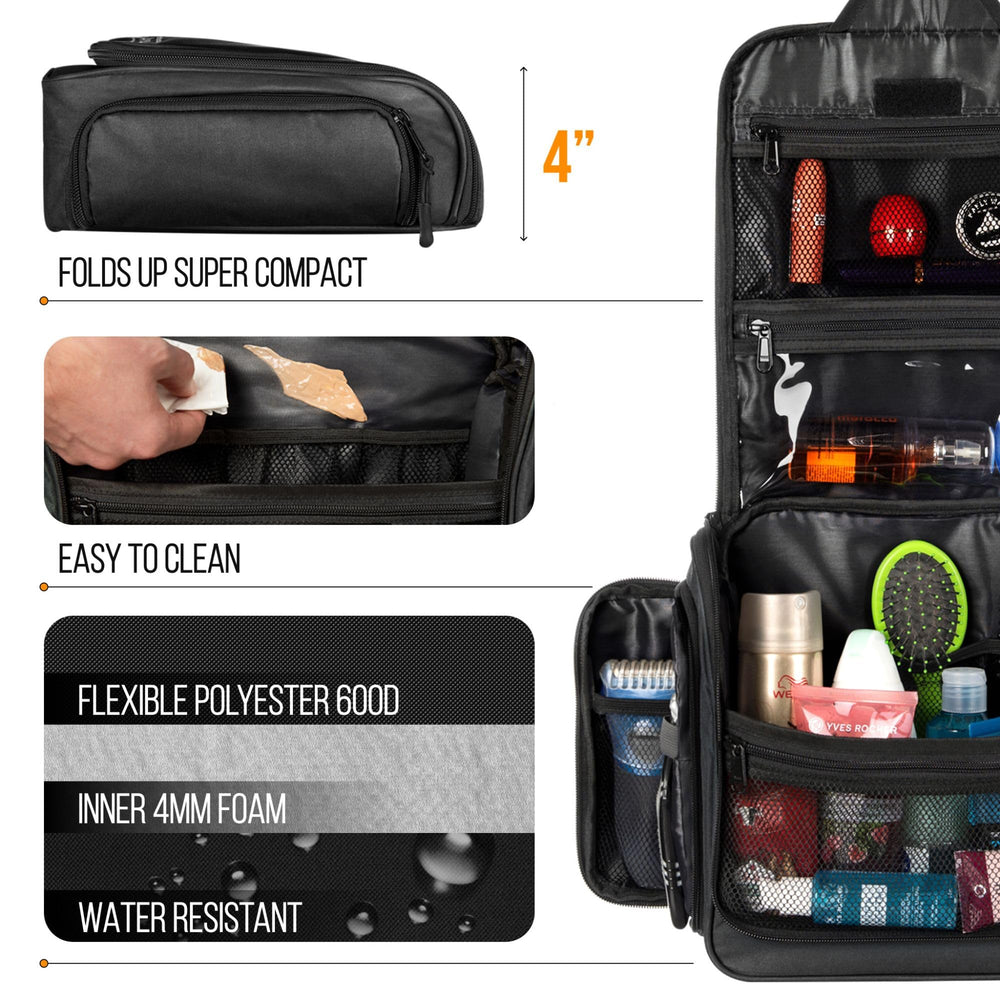 AvaJex travel toiletry bag hanging design frees counter space.