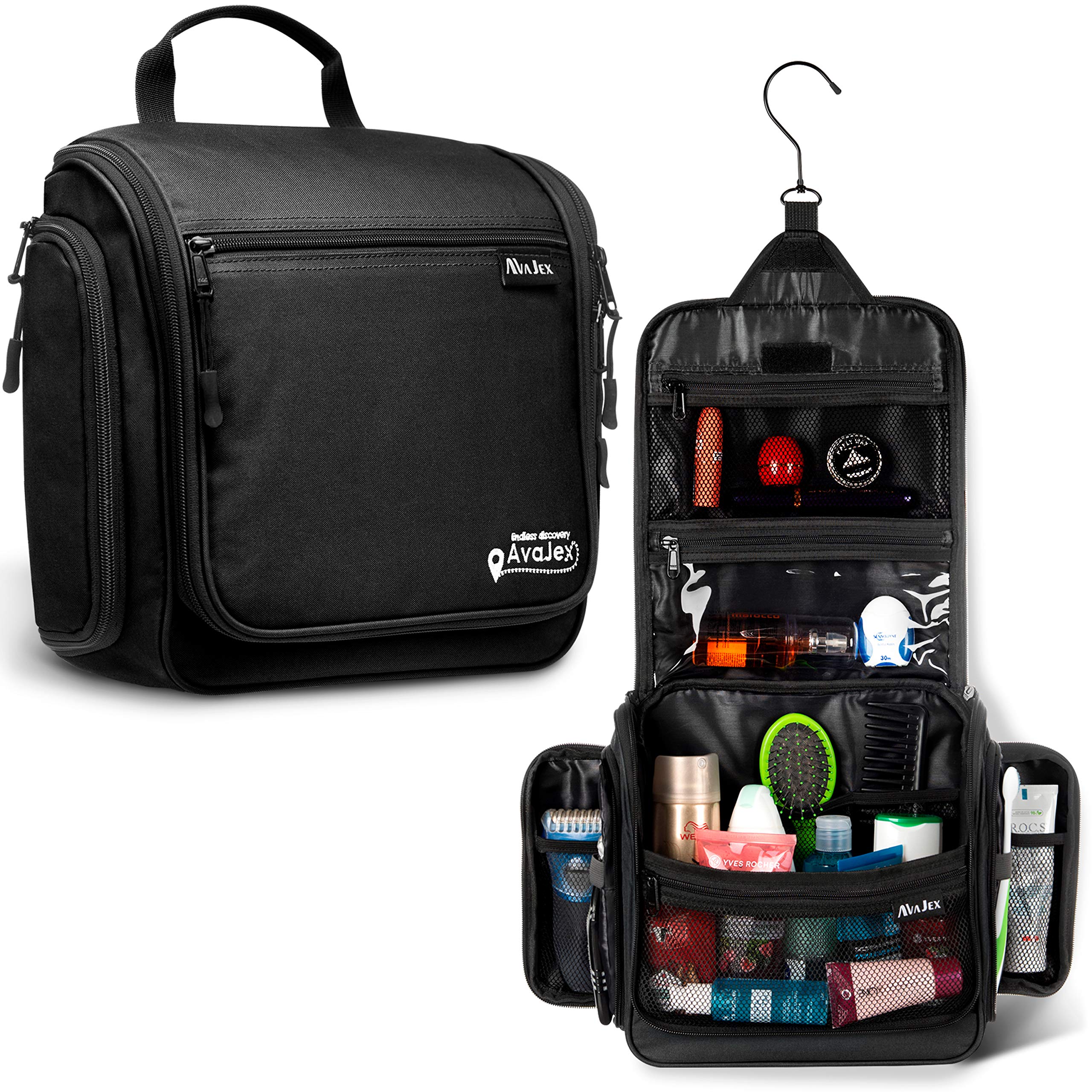 AvaJex travel toiletry bag interior layout aids quick access to essentials.