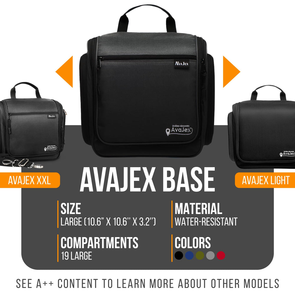 AvaJex travel toiletry bag metal XXL hook keeps your bag ready for hanging.