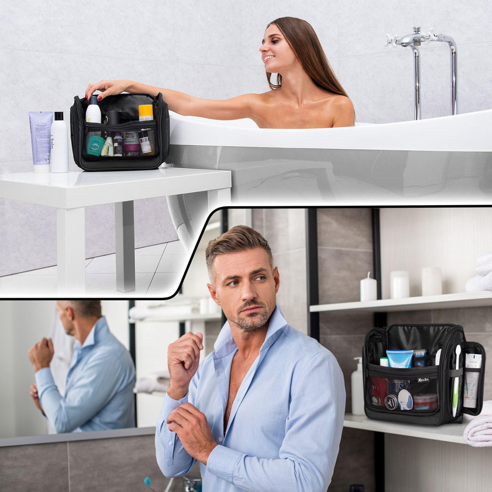 AvaJex travel toiletry bag waterproof lining protects clothes from spills.