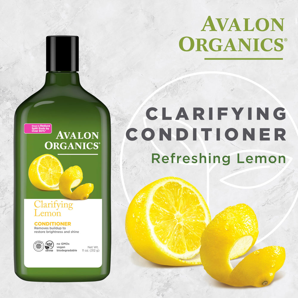 Etiqueta del acondicionador Avalon Organics, destacan ingredientes naturales y ética de marca.