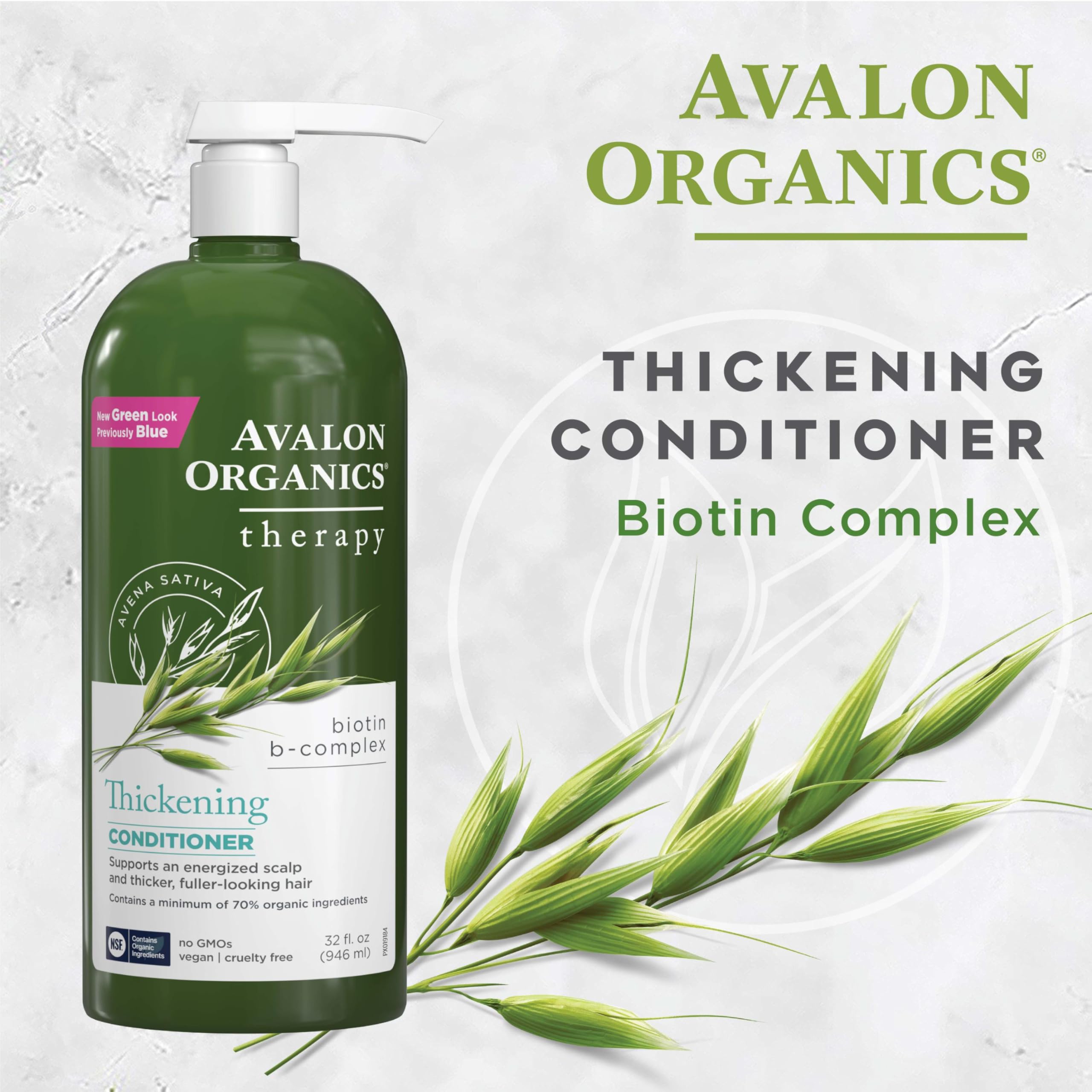 Botella de 32 onzas de Avalon Organics Biotin B-Complex en envase