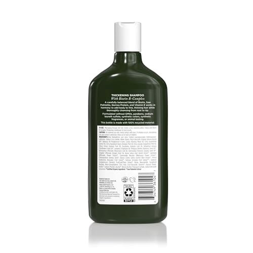 Avalon Organics Biotin B-Complex Champú etiqueta natural: ingredientes botánicos visibles.
