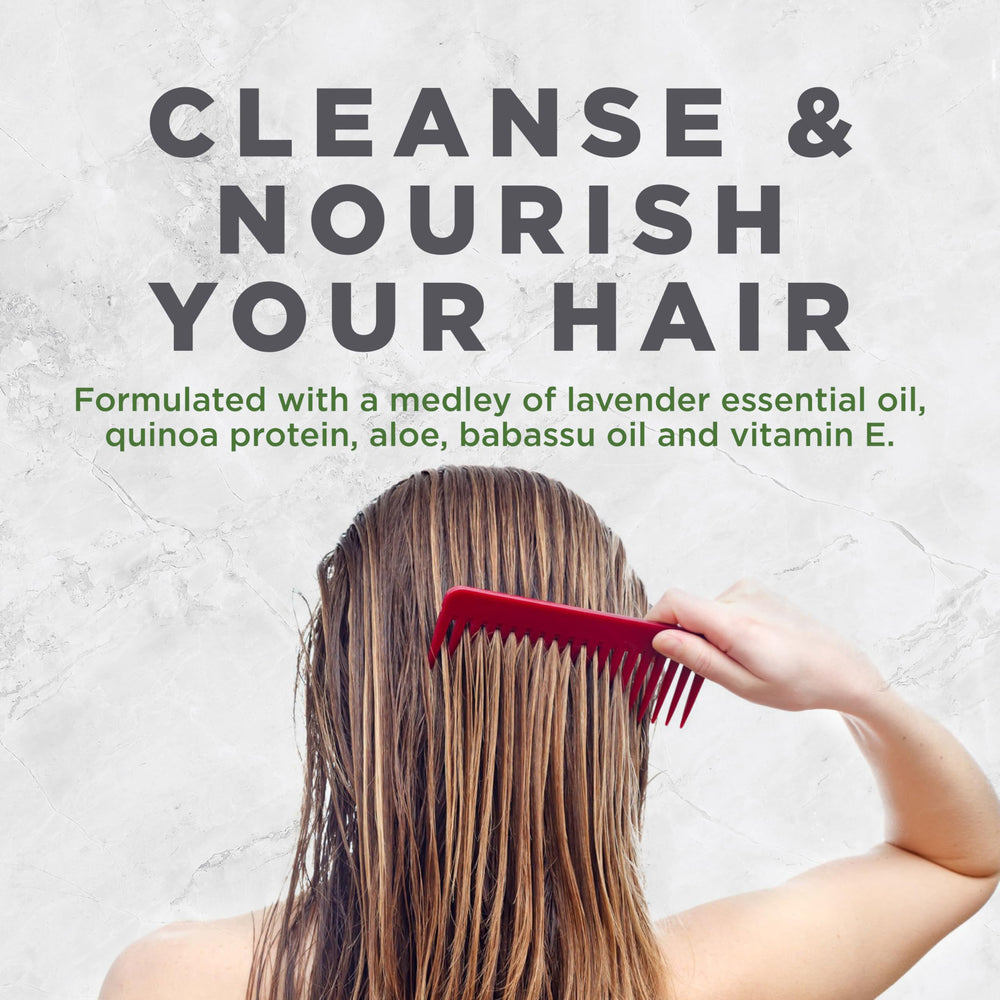 Avalon Organics Champú Lavanda Revitalizante, certificado Leaping Bunny para pruebas sin crueldad.