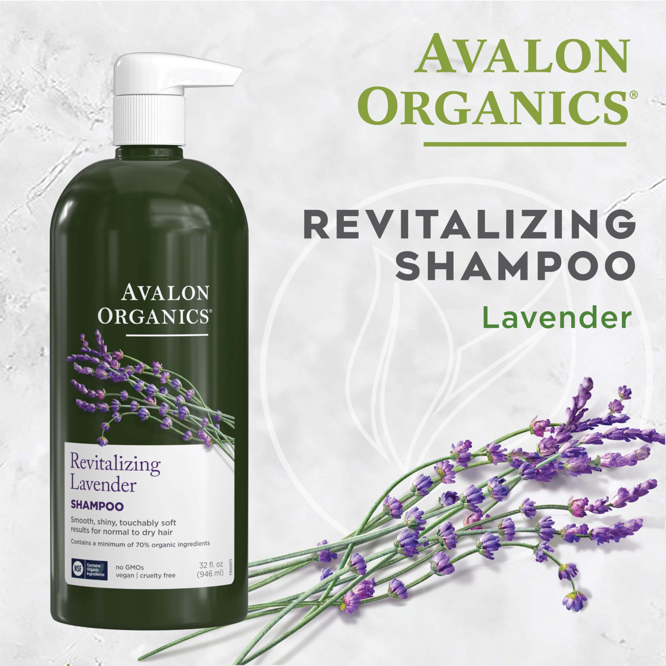 Avalon Organics Champú Lavanda Revitalizante con verificación EWG para seguridad.