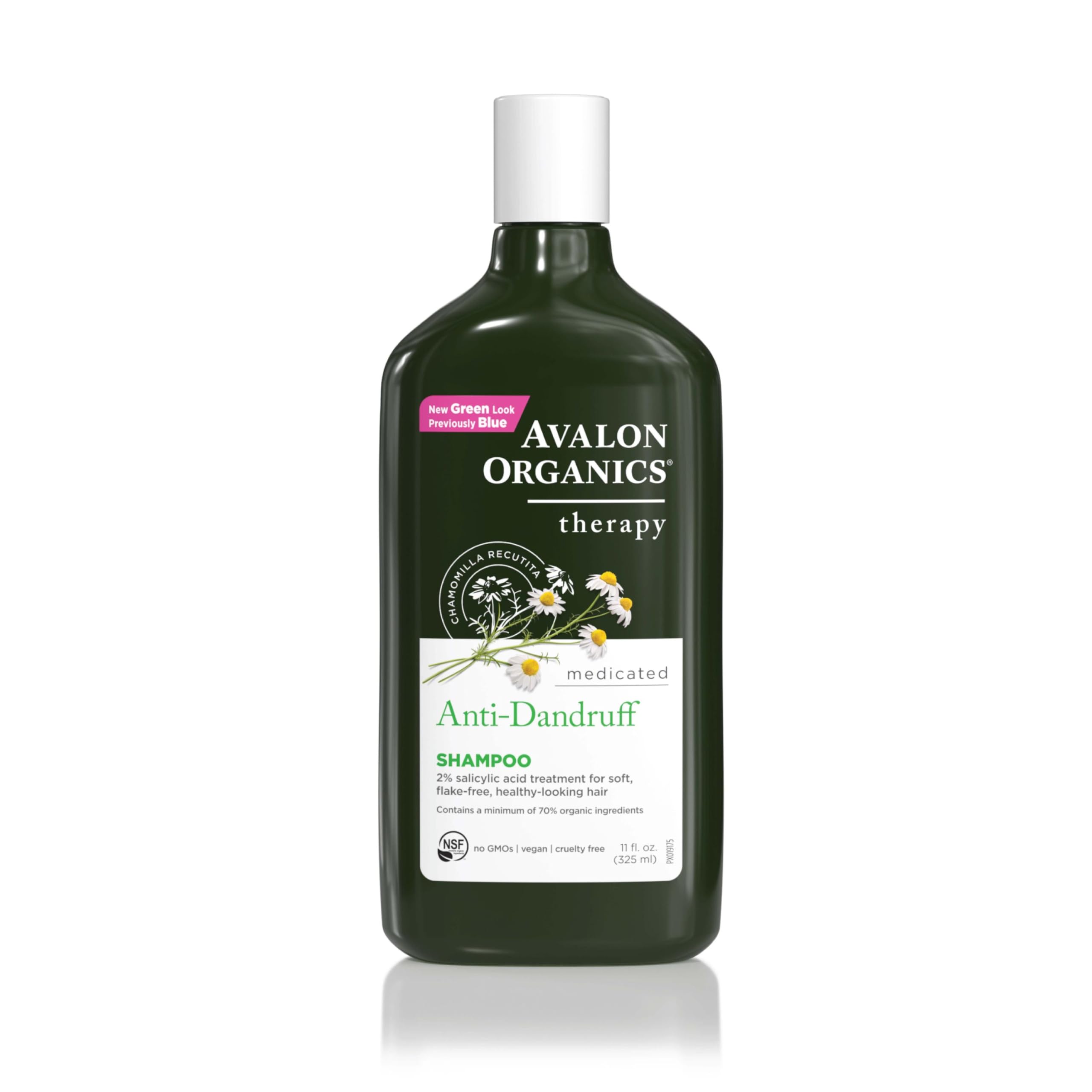 Avalon Organics Dandruff Therapy Shampoo bottle highlighting 2% salicylic acid for scalp care.