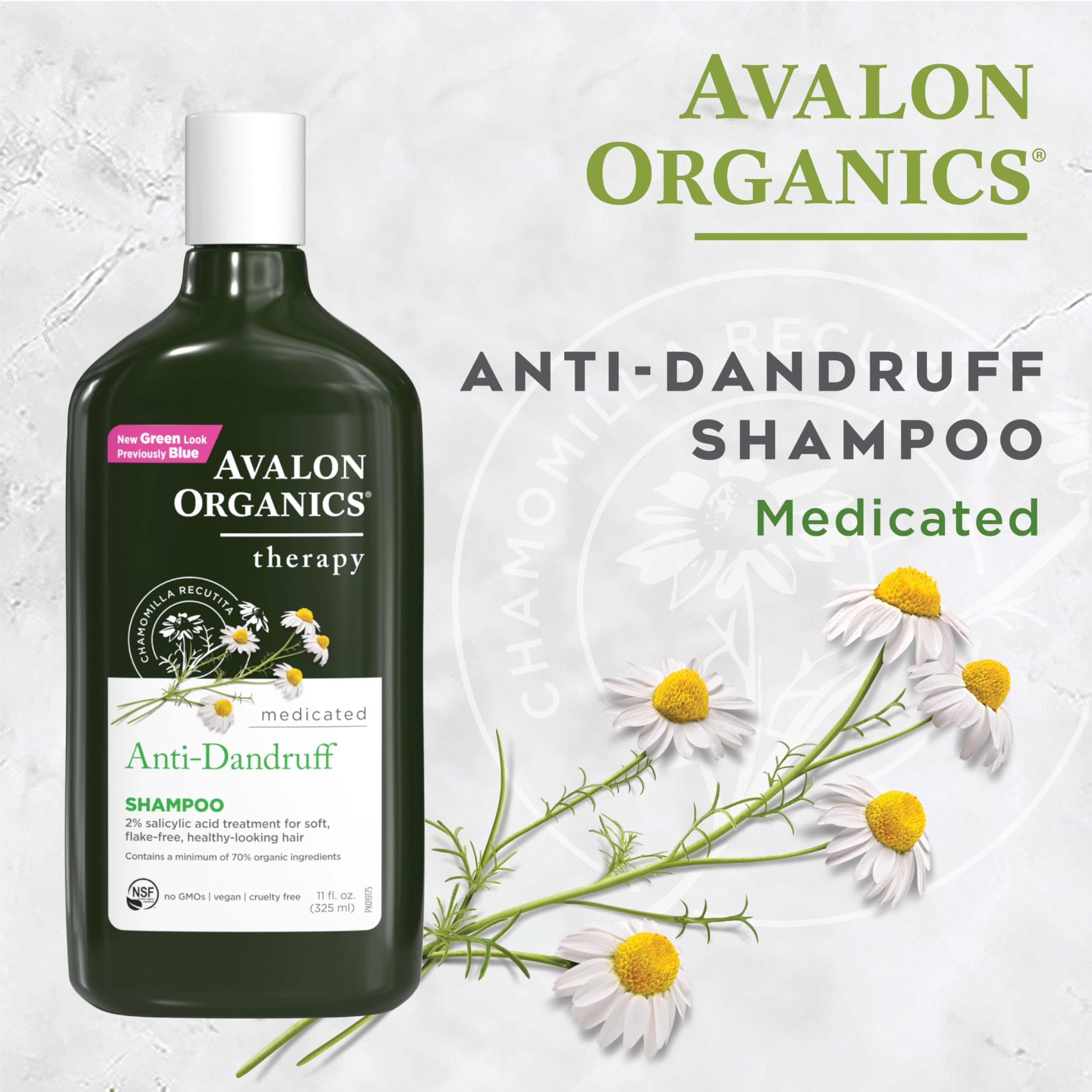 Leaping Bunny certified and NSF verified logos on Avalon Organics packaging.