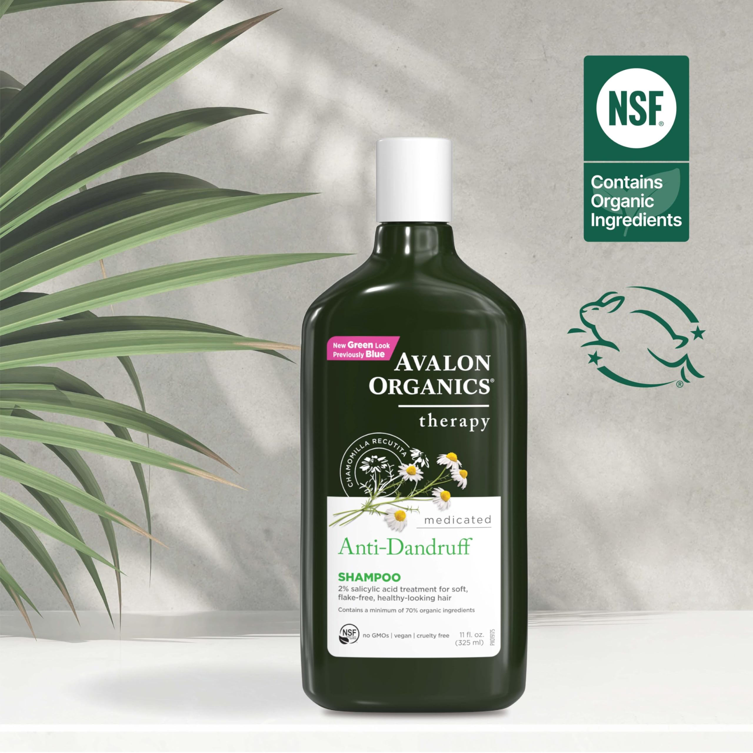 Close-up of aloe vera, tea tree and chamomile shown in Avalon Organics formula.