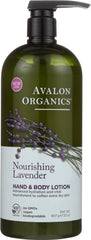 Avalon Organics Nourishing Lavender lotion bottle—32 oz for deep hydration.