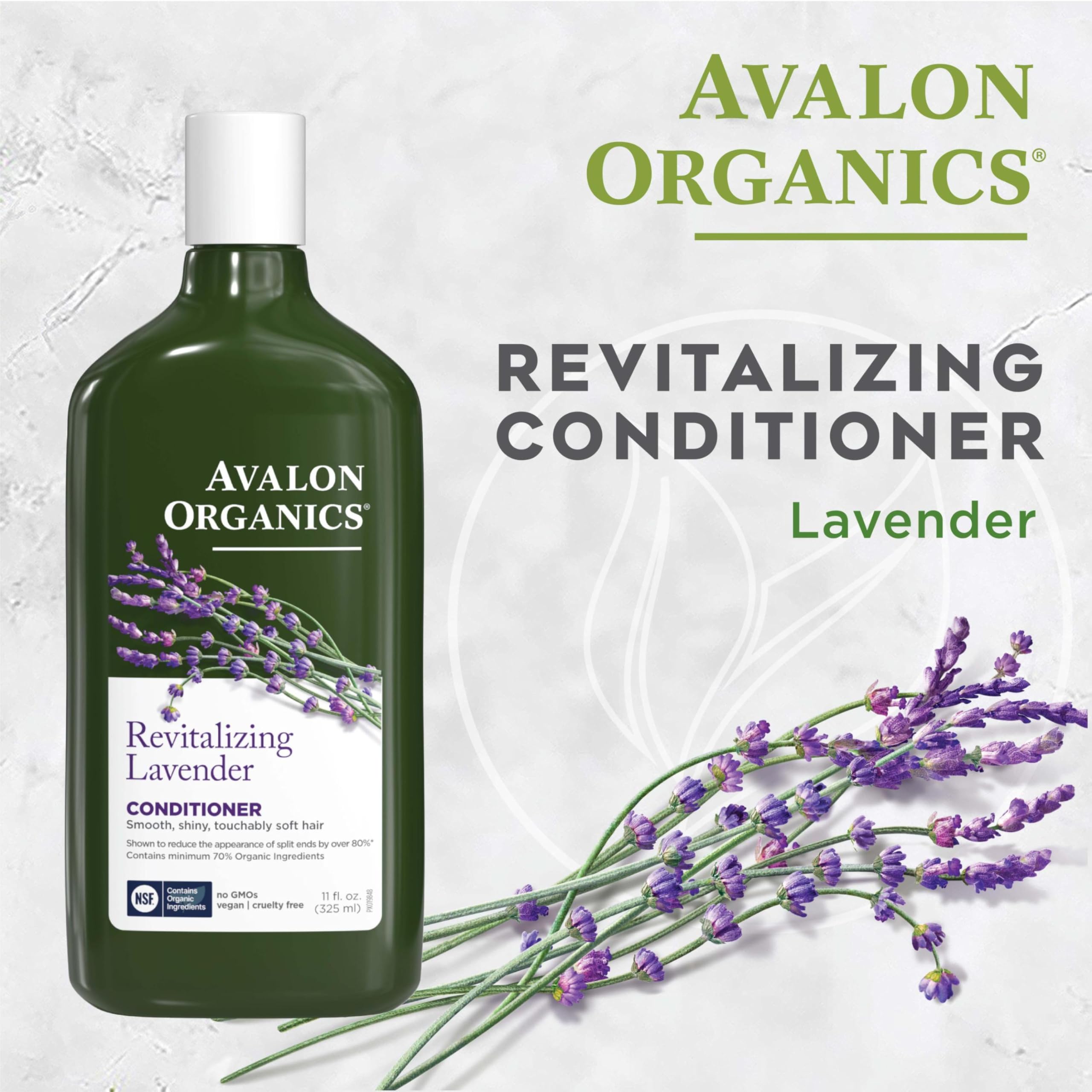 Avalon Organics Revitalizing Lavender Conditioner bottle highlights quinoa and aloe ingredients
