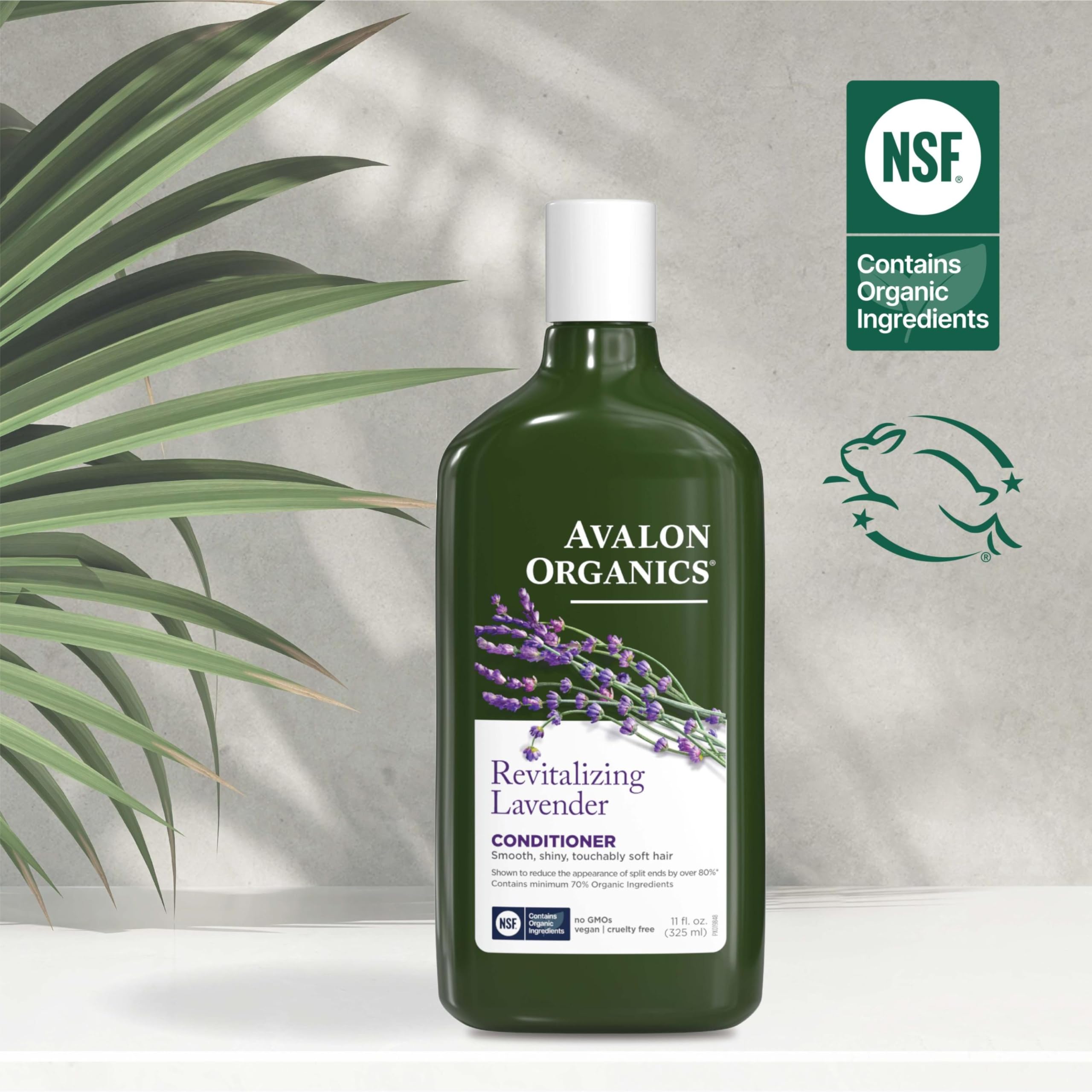 Avalon Organics Revitalizing Lavender Conditioner packaging shown as 100% recycled