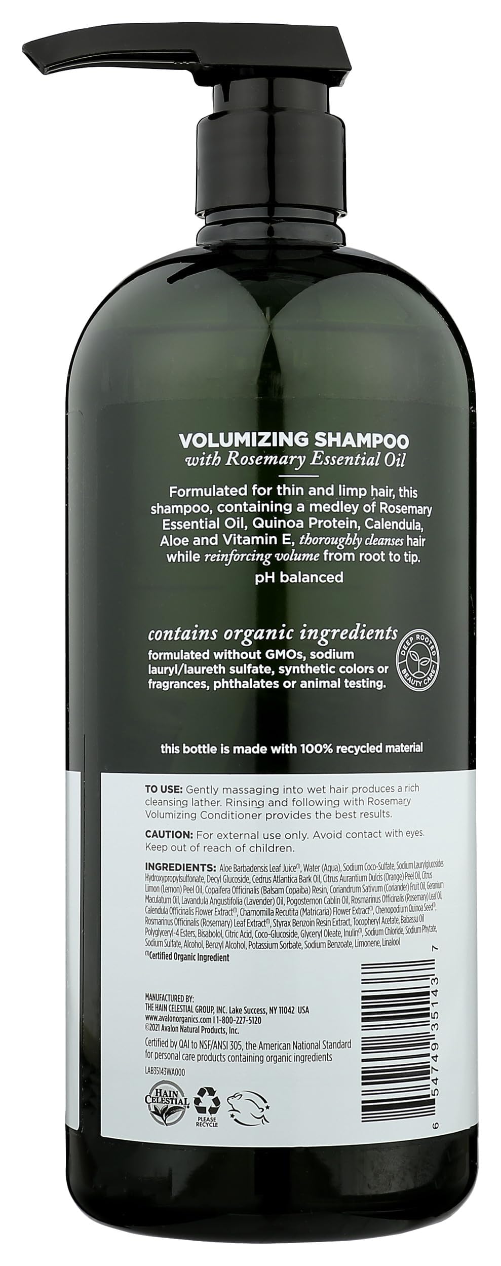 Avalon Organics Rosemary Shampoo pour demonstrates easy rinse and lather