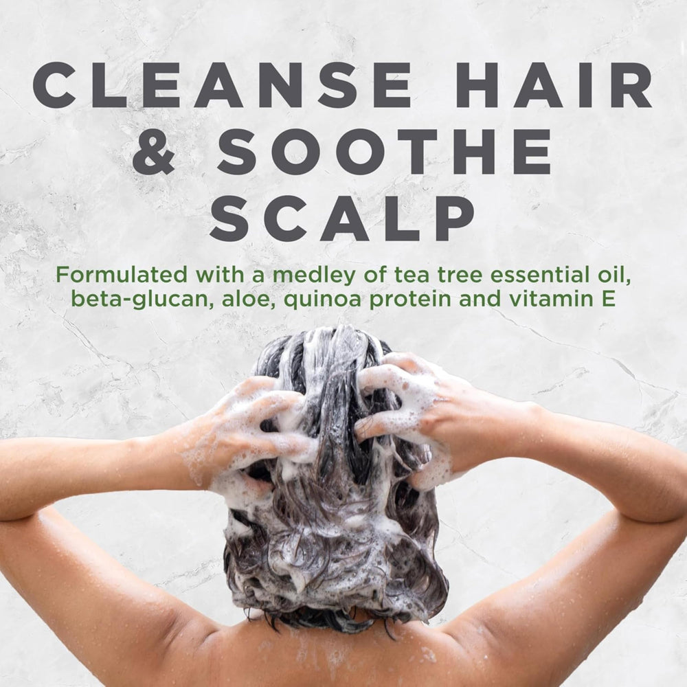 Shower scene with Avalon Organics Scalp Treatment Tea Tree Shampoo, hair feels soft after use.