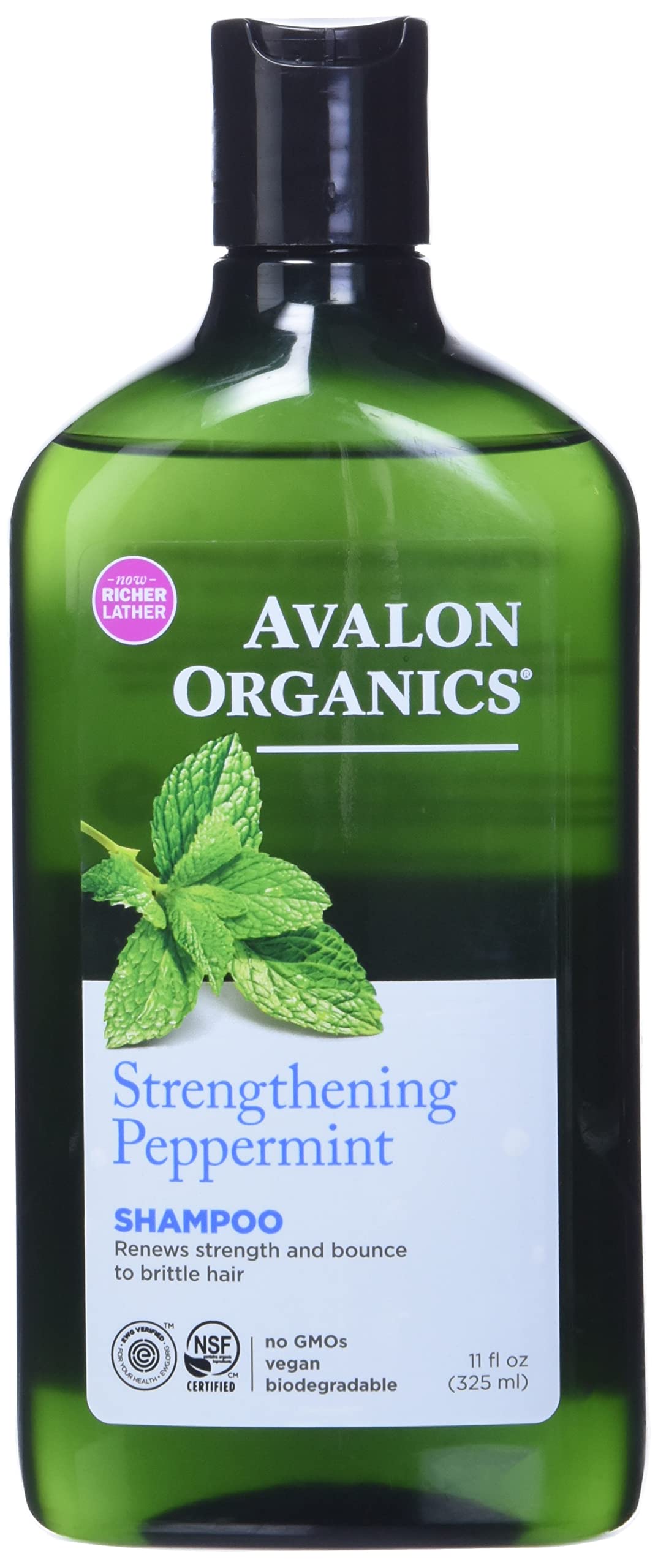 Avalon Organics Fortalecimiento Peppermint, botella; limpieza suave y fortalecimiento