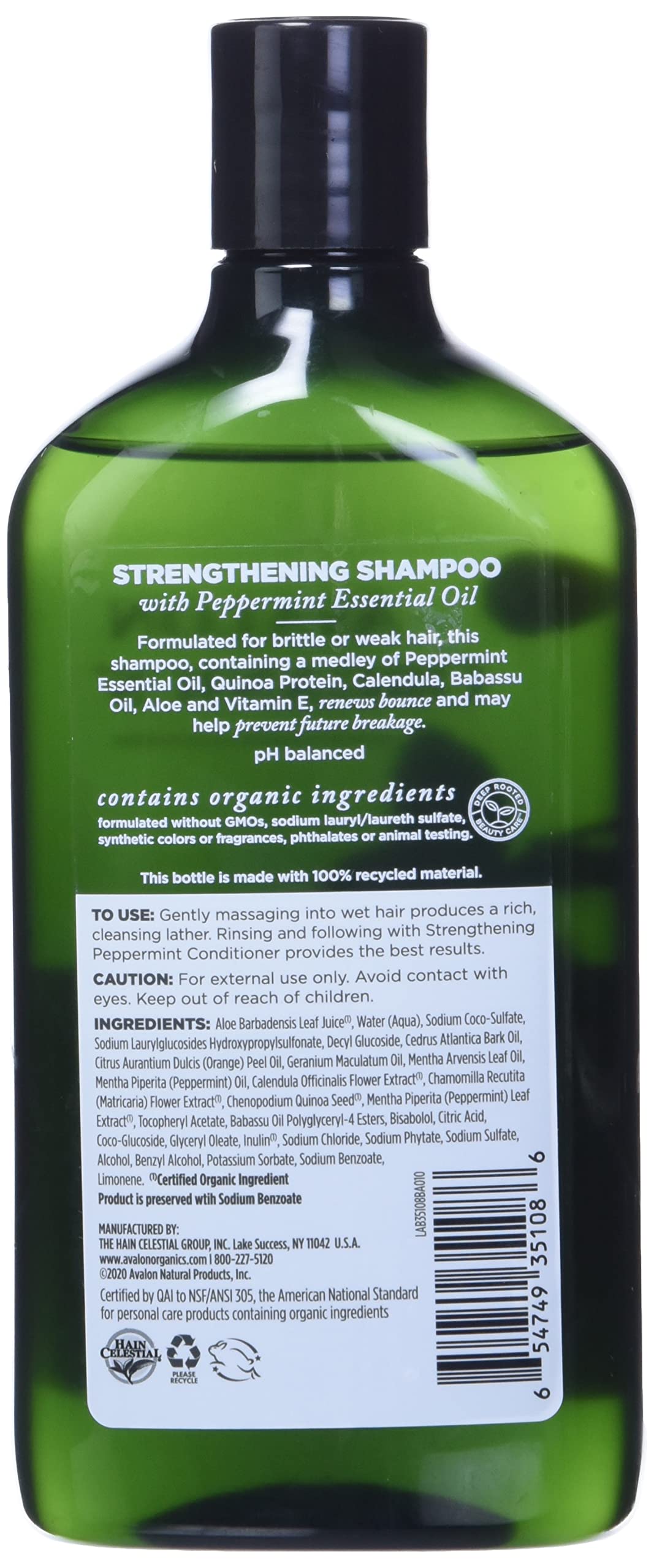 Espuma cremosa del champú Fortalecimiento con Menta de Avalon Organics