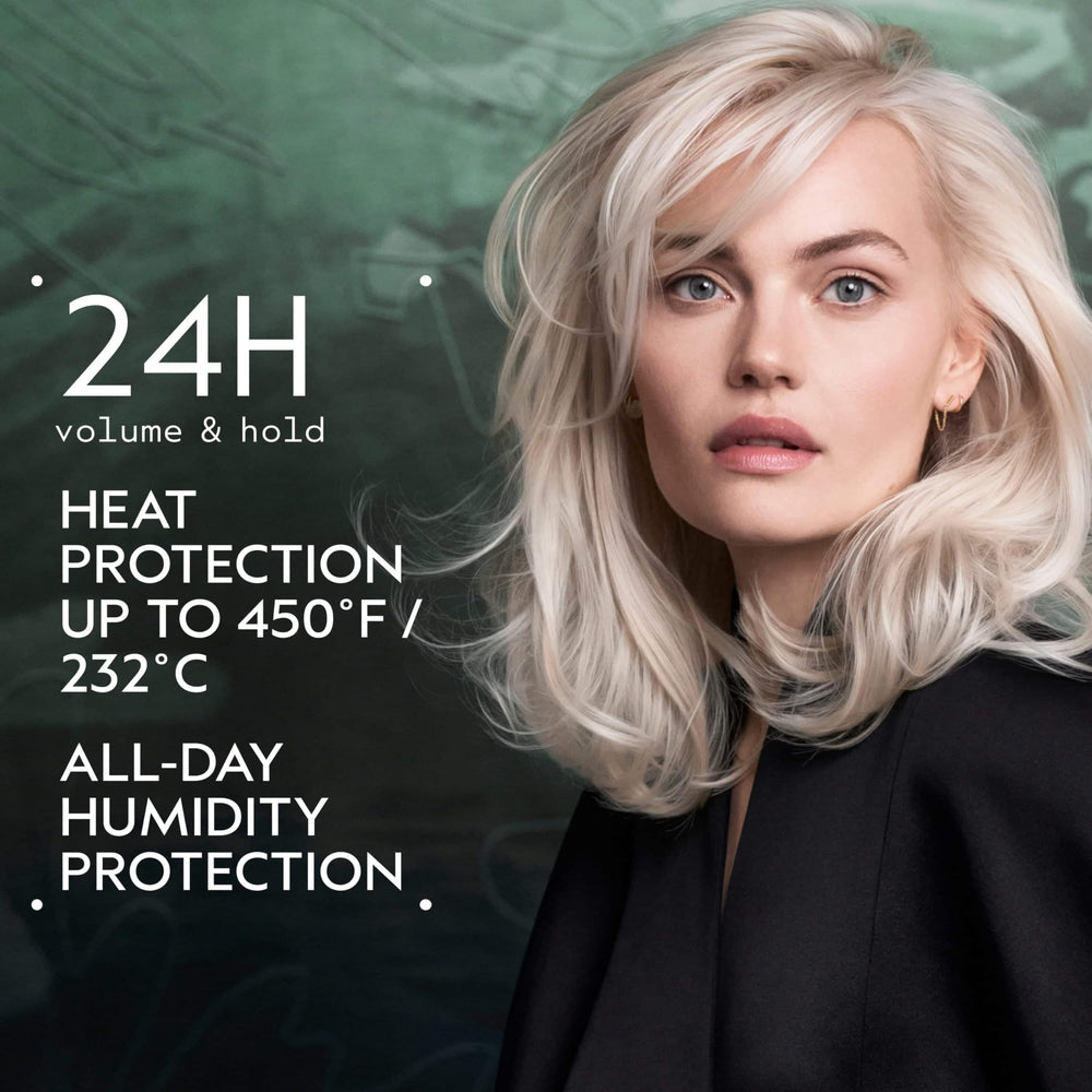 Mist application of Aveda Abundant Blowout on damp hair adds lift.