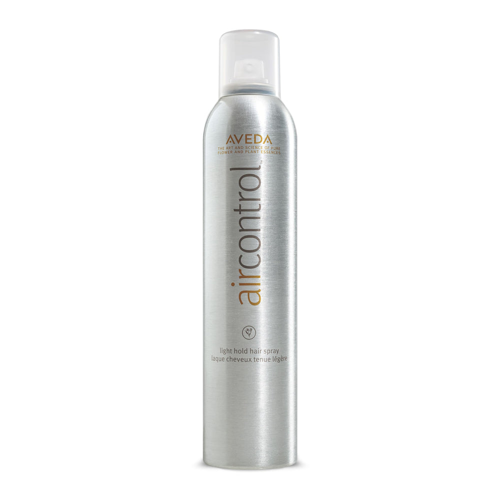 Aveda Air Control bottle front view showing lightweight, flexible hold for all hair types.