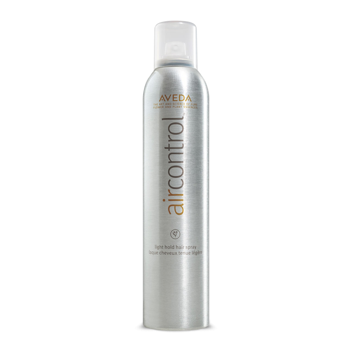 Aveda Air Control bottle front view showing lightweight, flexible hold for all hair types.