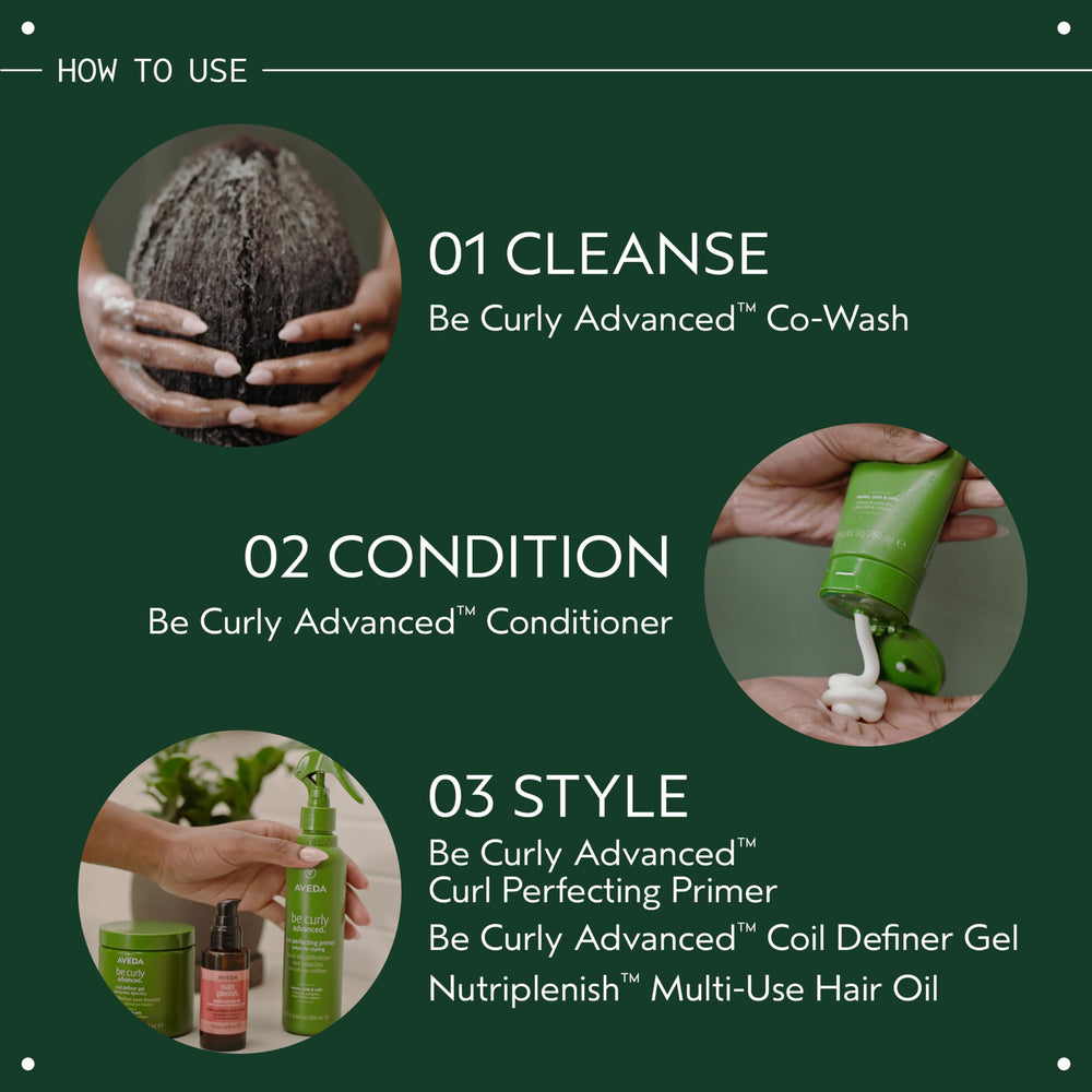 Frizz definition and curl shaping shown with Be Curly Advanced Co-Wash