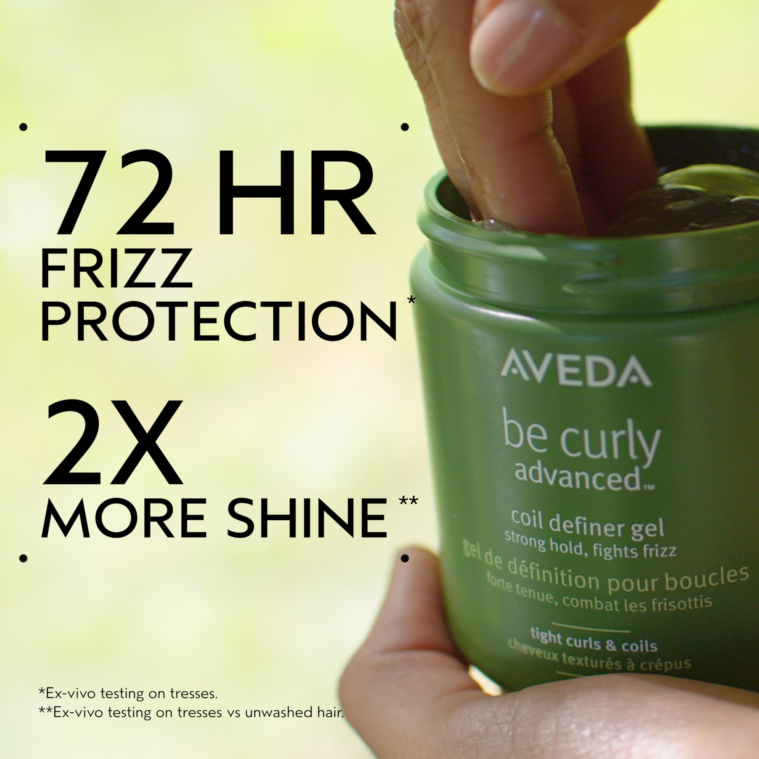 Aveda Be Curly Advanced Coil Definer Gel texture close-up highlights slip-free application