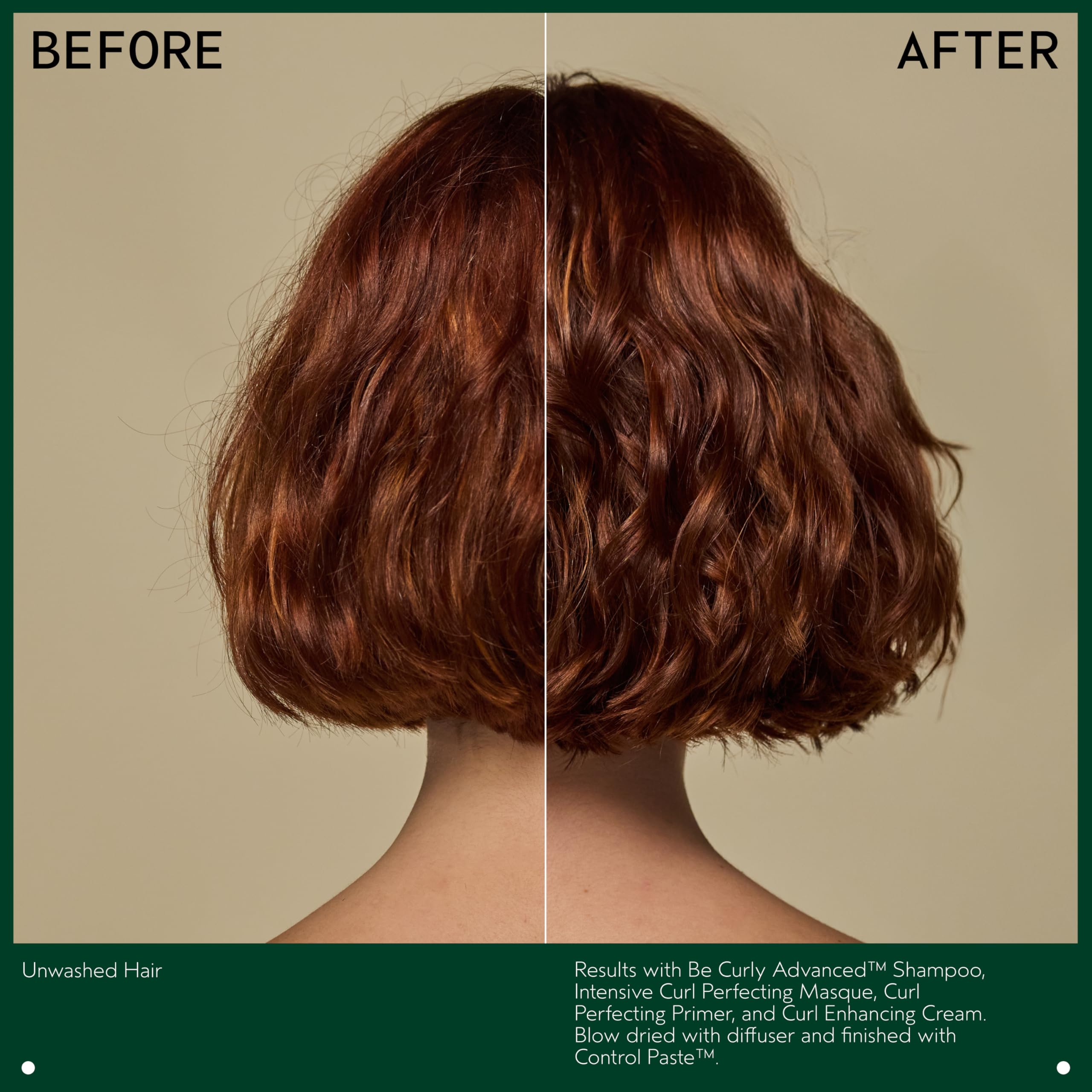 Defined curl patterns after washing with Be Curly Advanced Shampoo.