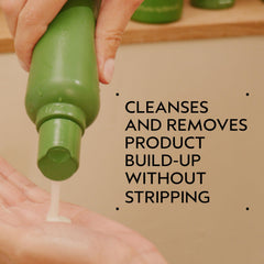 Aveda Be Curly Advanced Shampoo packaging detail highlighting 94% derived formula.