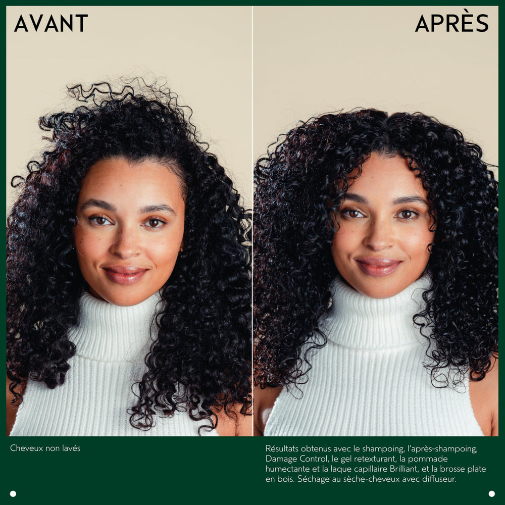 Aveda Brilliant Damage Control aroma of jasmine, rose, and clove enhances styling.