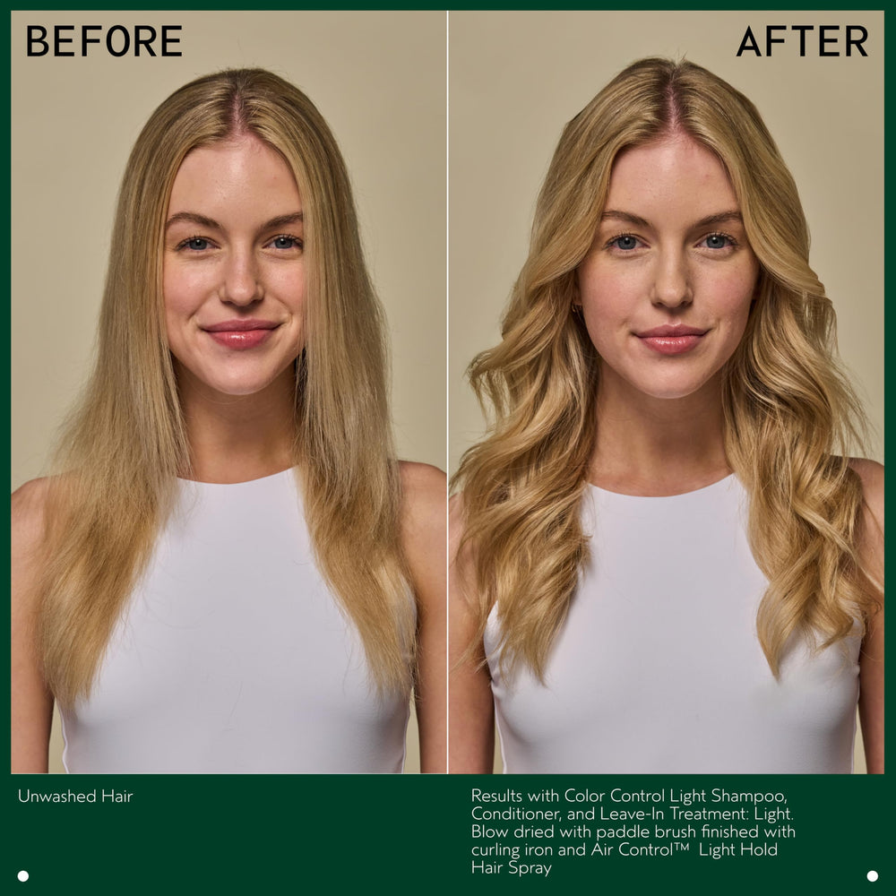 Aveda Color Control Acondicionador muestra textura suave y cabello sedoso.