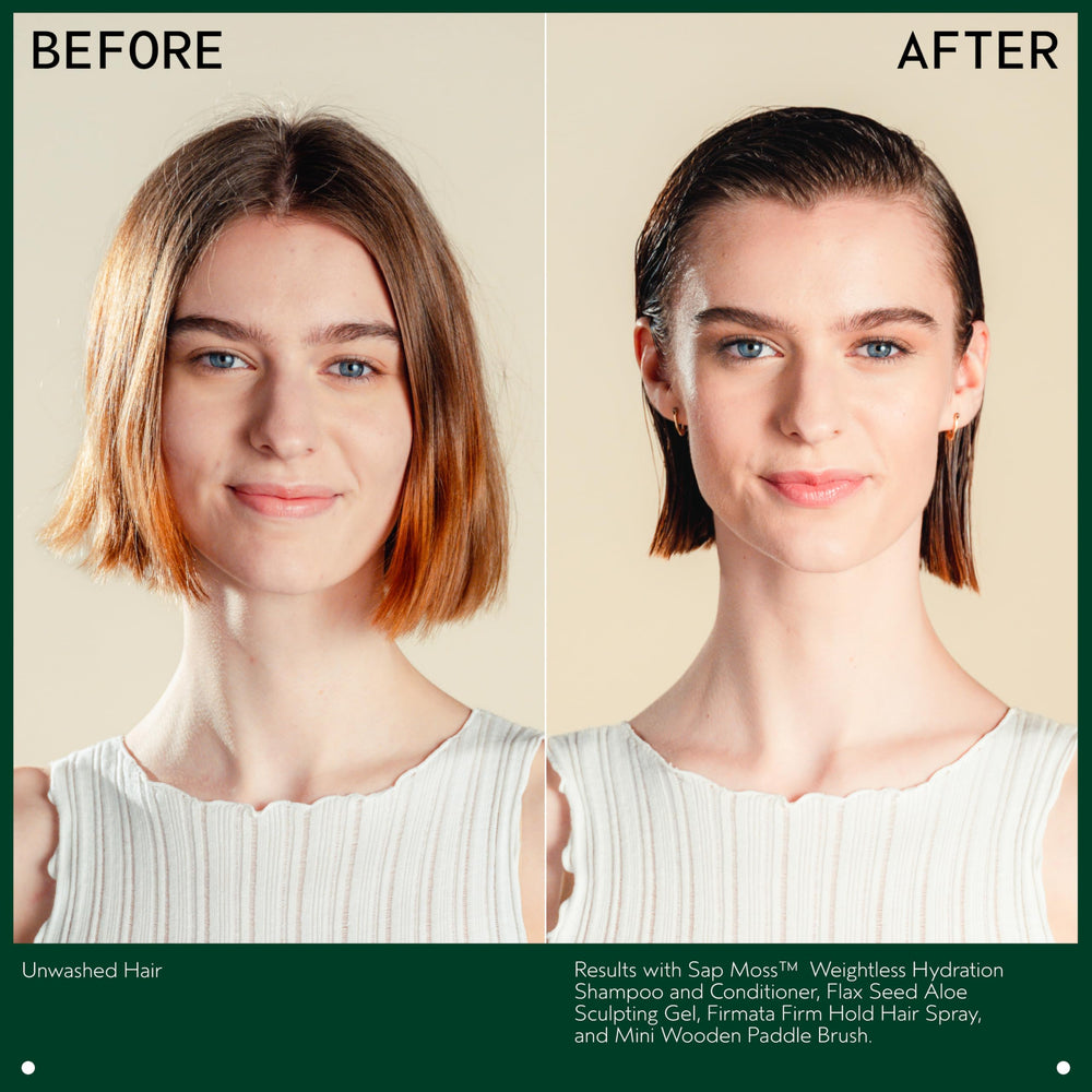 Aveda Firmata misted from distance for a brushable finish.