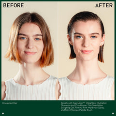 Aveda Firmata misted from distance for a brushable finish.
