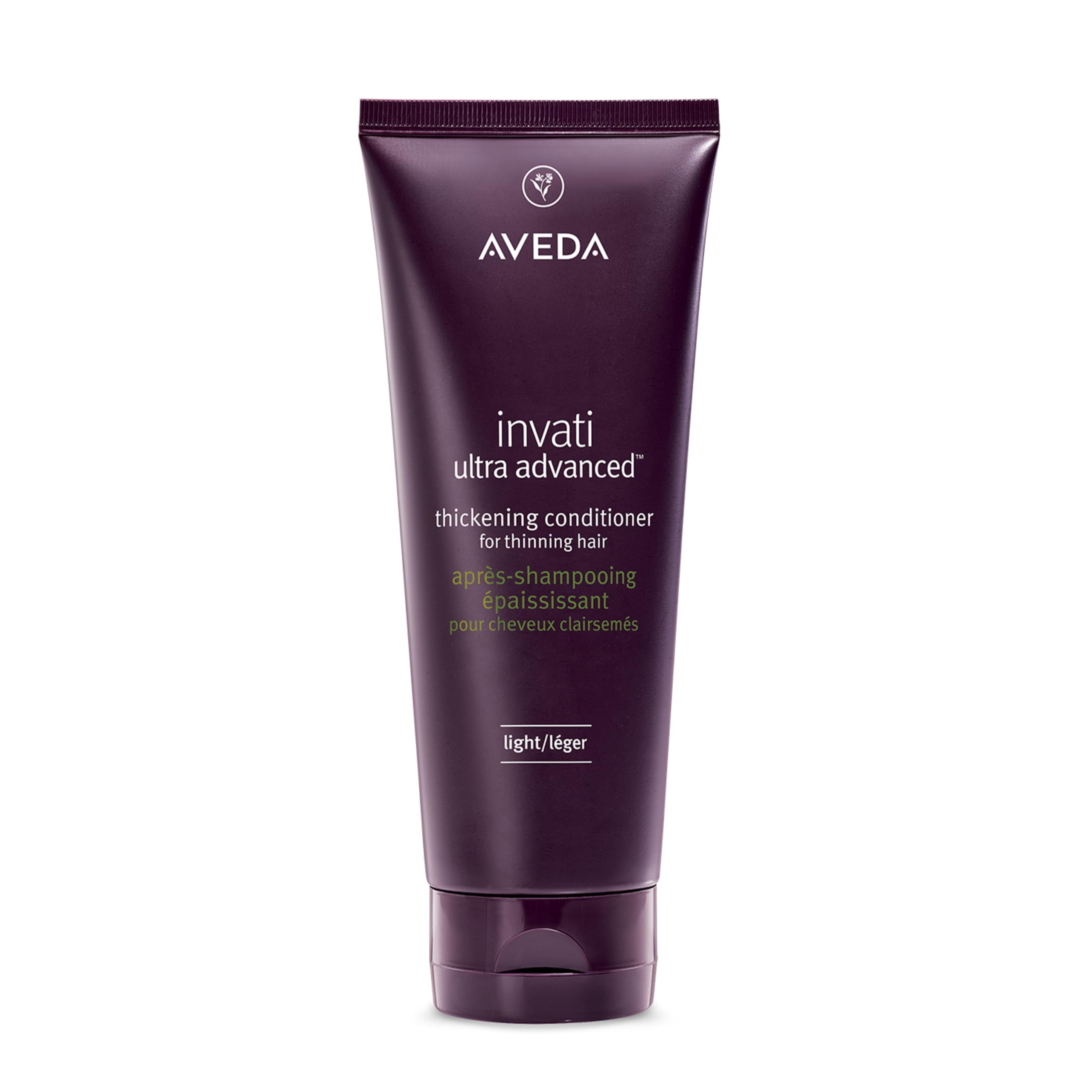 Aveda Invati Ultra Advanced Thickening Conditioner Light bottle on display, detangles and thickens delicate hair.