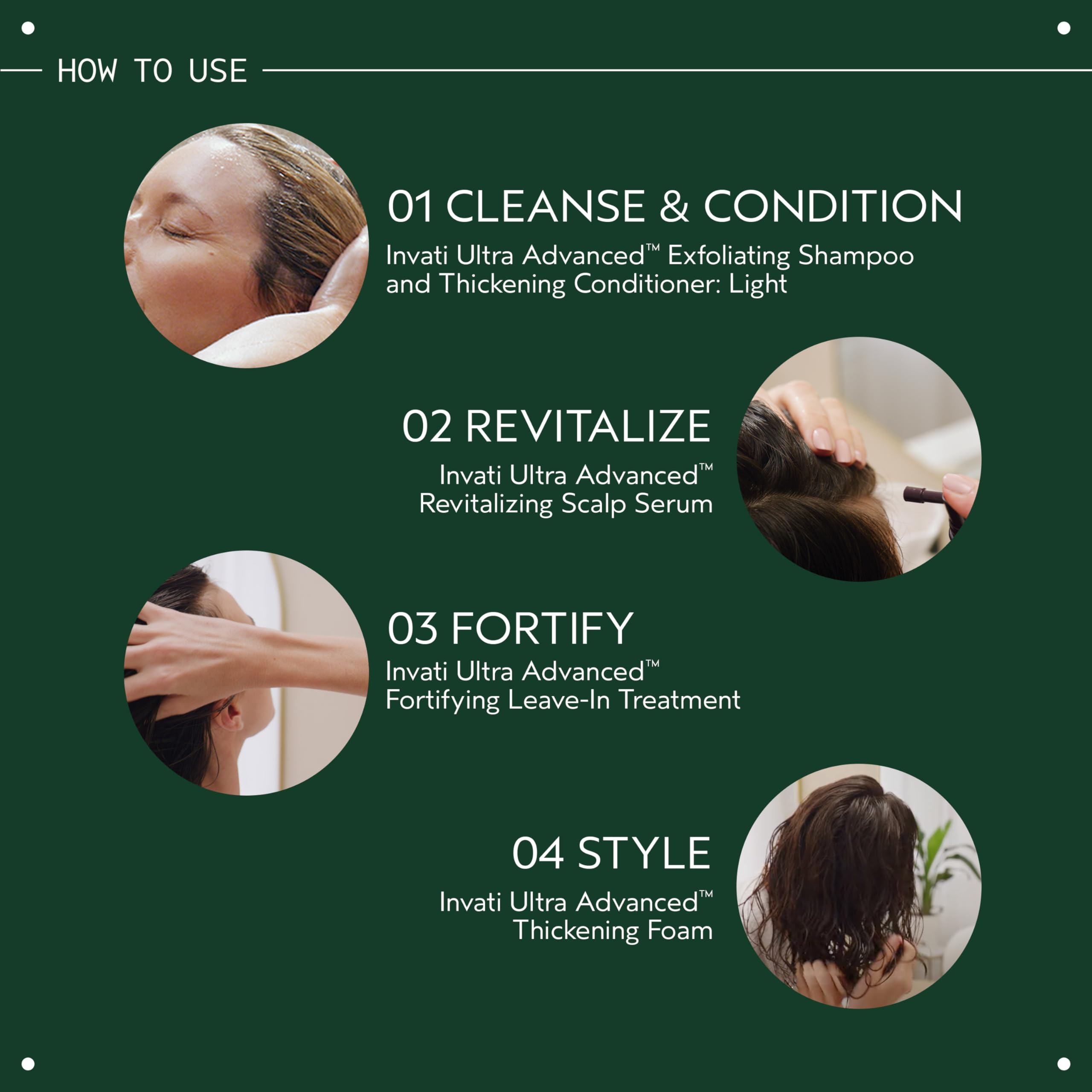 Invati Ultra four-step system pack with shampoo, conditioner, serum, and leave-in treatment.